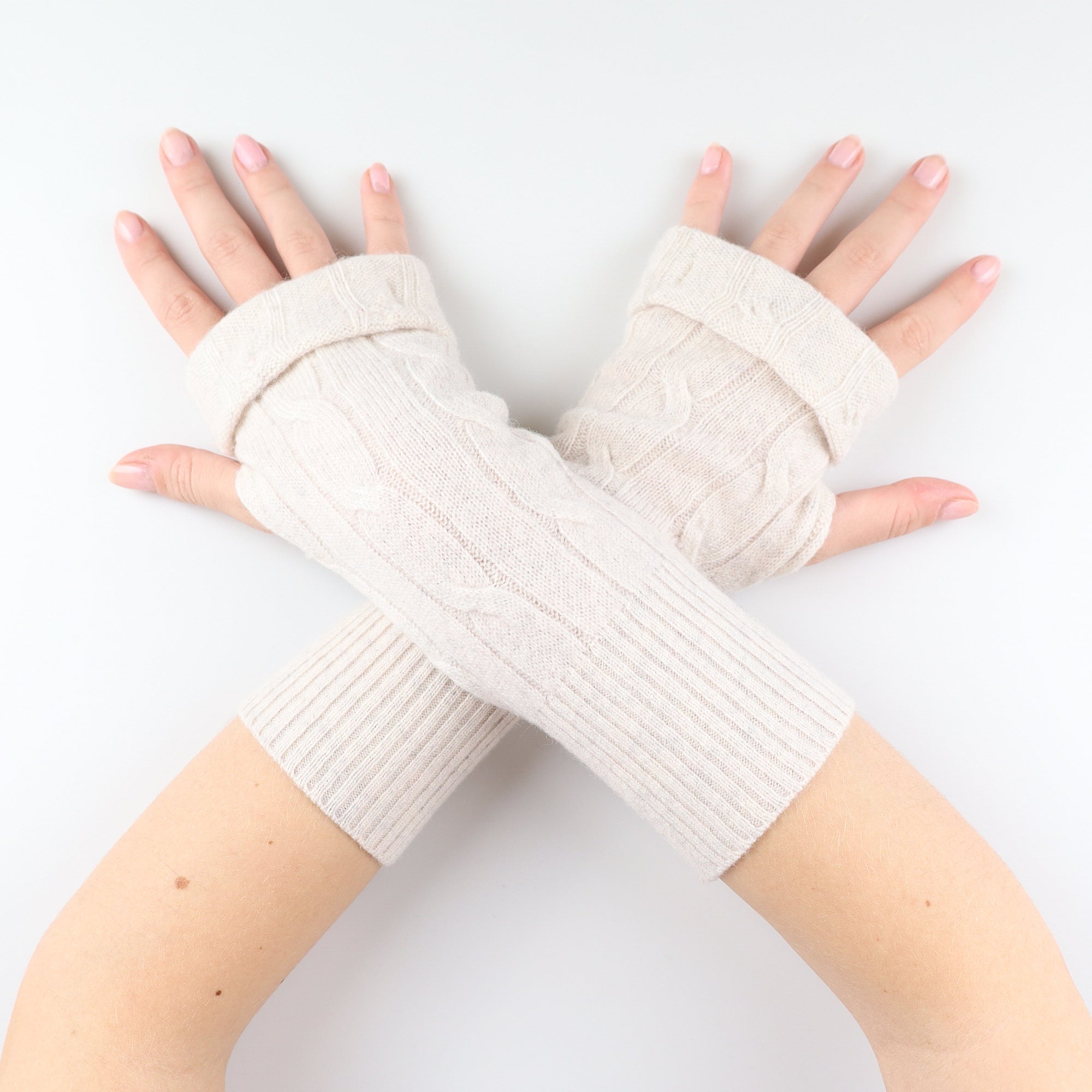 Cream Cable Knit Fingerless Gloves