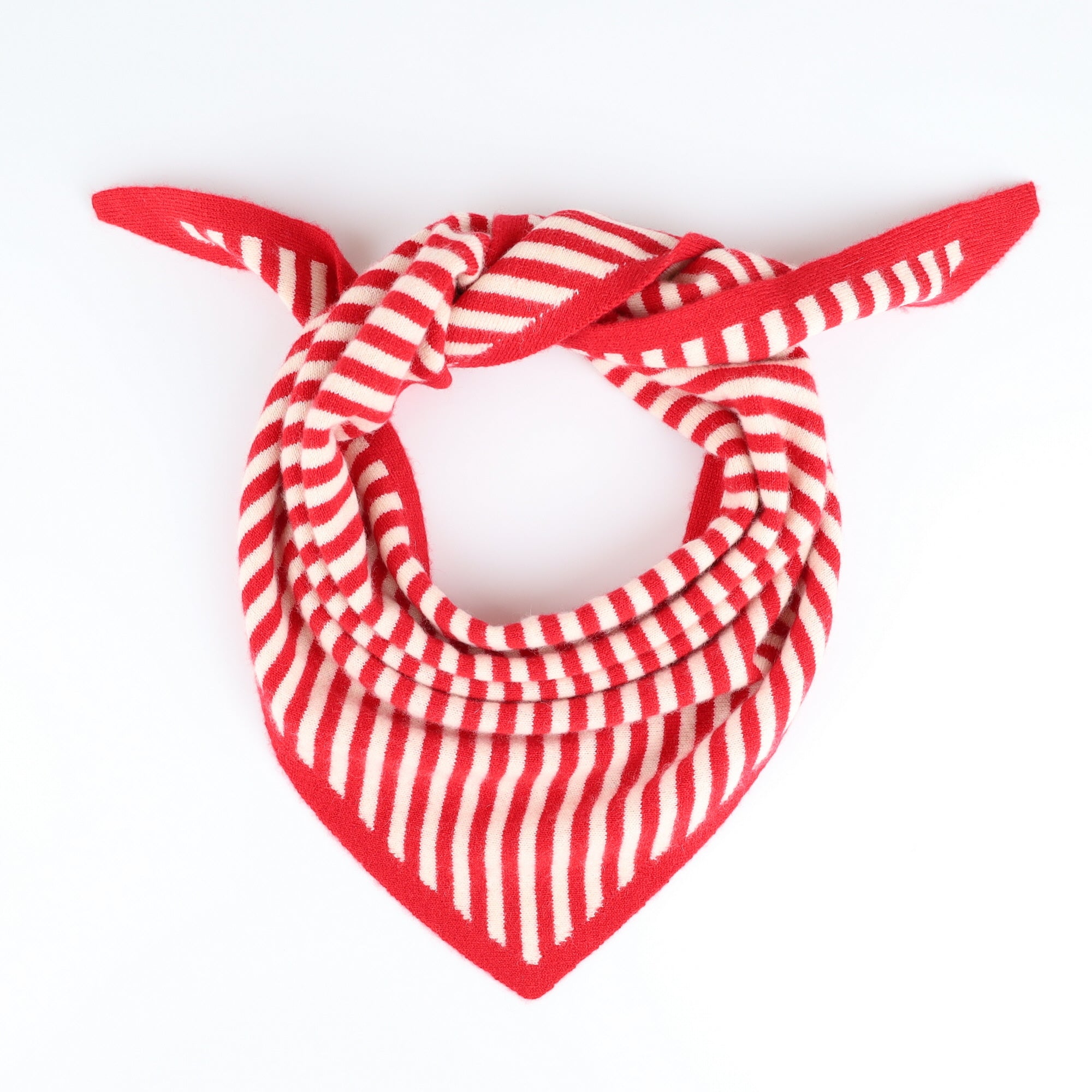 Brand New Postbox Red Striped Recycled Cashmere Triangle Scarf