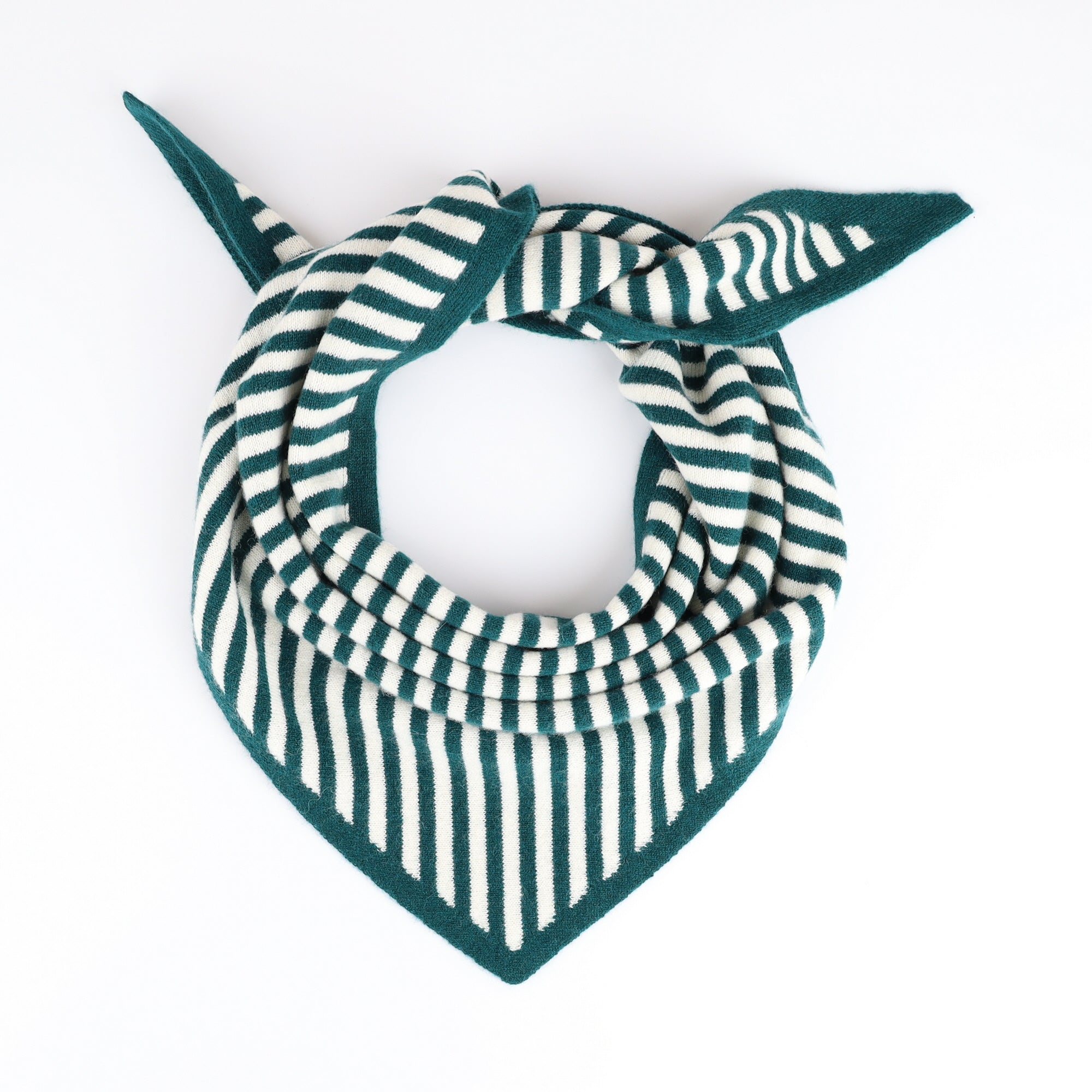 Brand New Forest Green Striped Recycled Cashmere Triangle Scarf