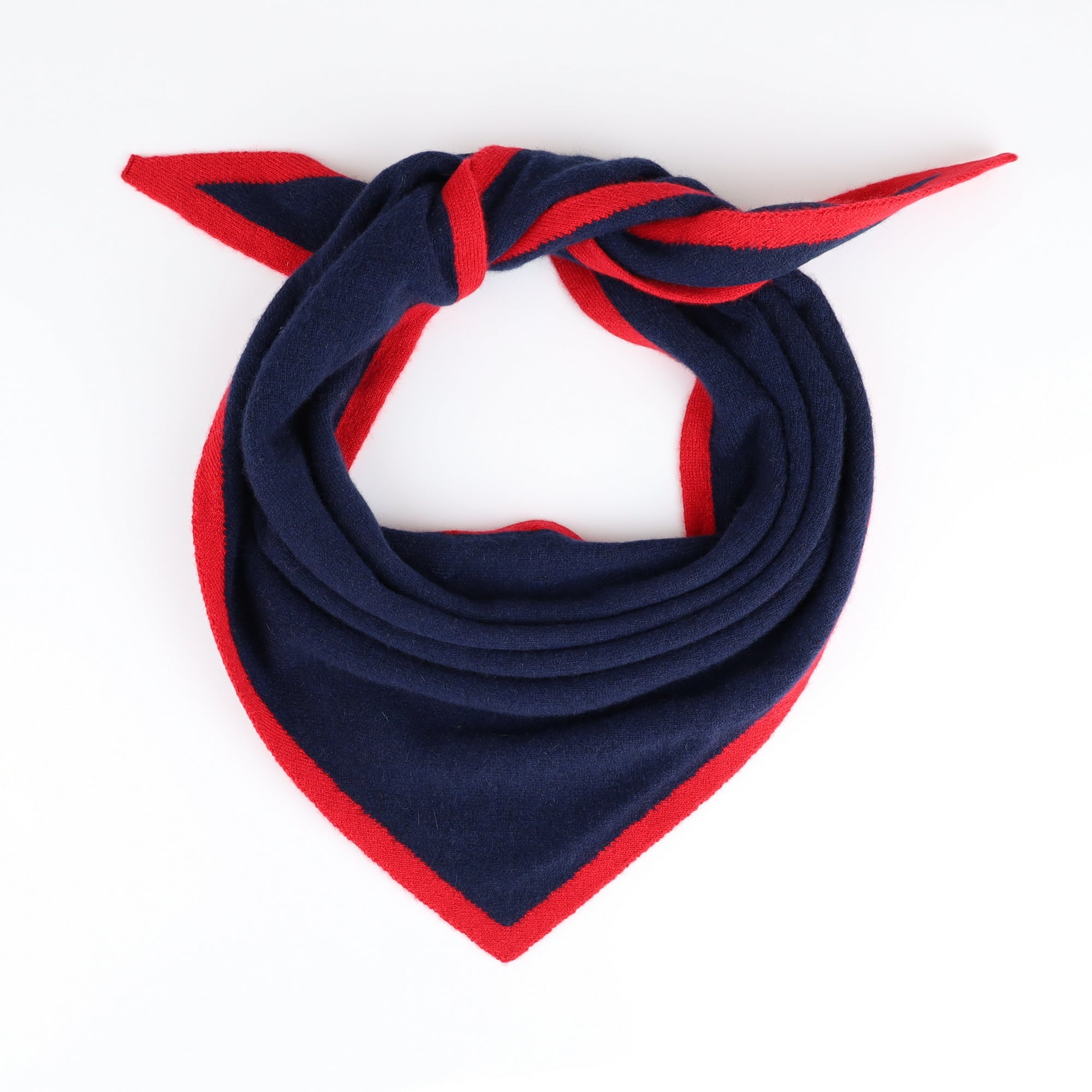 Brand New Navy and Red Recycled Cashmere Triangle Scarf