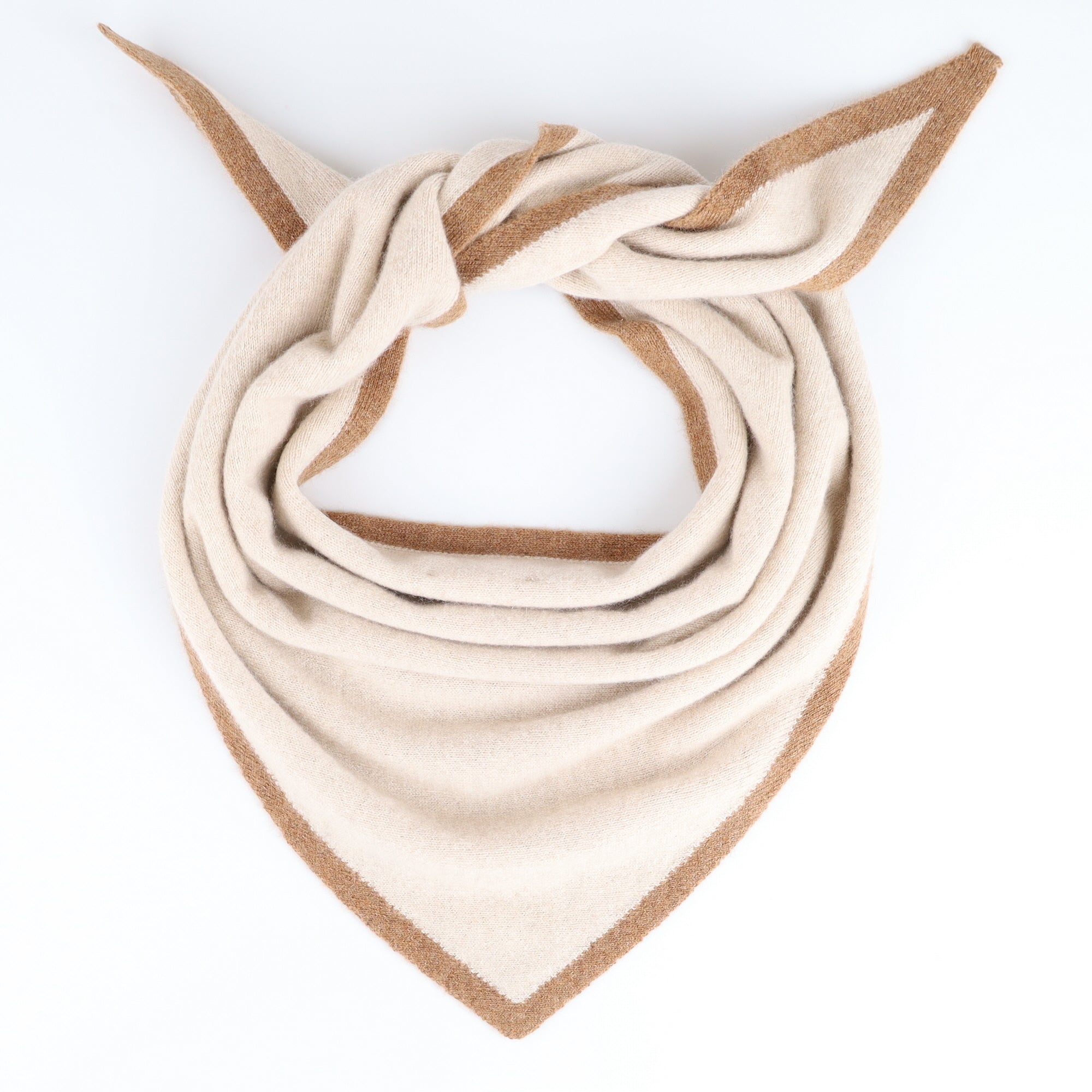 Brand New Sand Beige and Harvest Recycled Cashmere Triangle Scarf