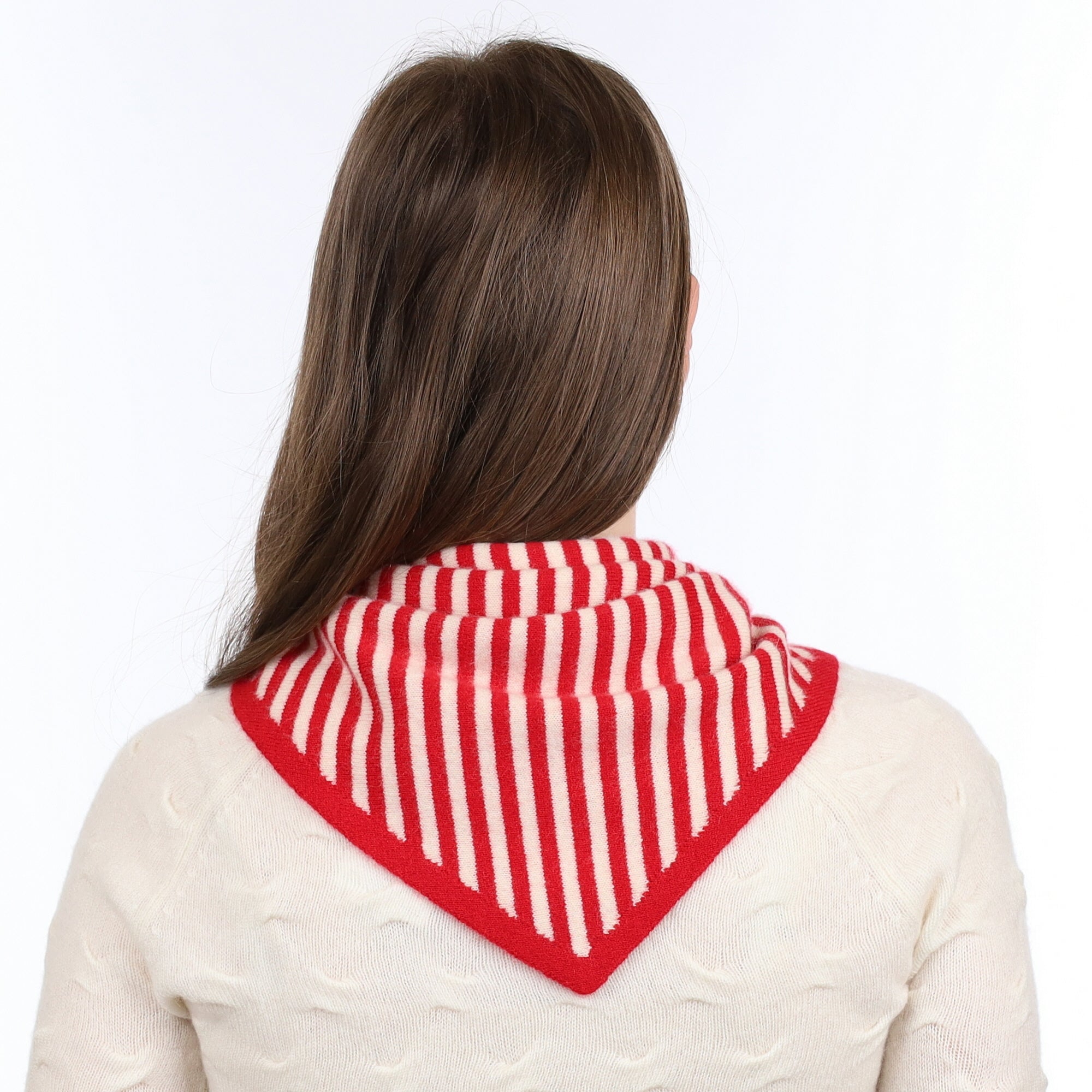 Brand New Postbox Red Striped Recycled Cashmere Triangle Scarf