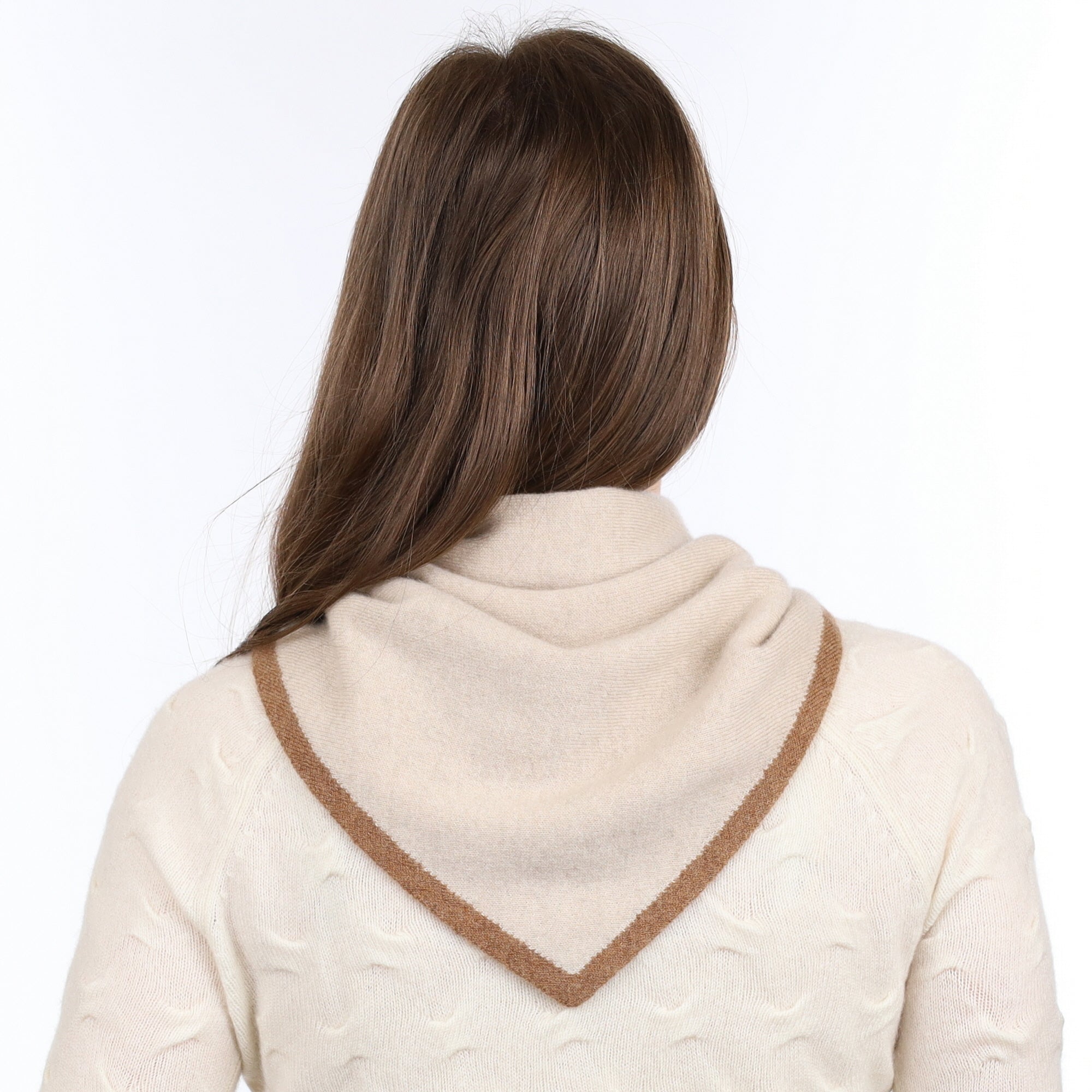 Brand New Sand Beige and Harvest Recycled Cashmere Triangle Scarf