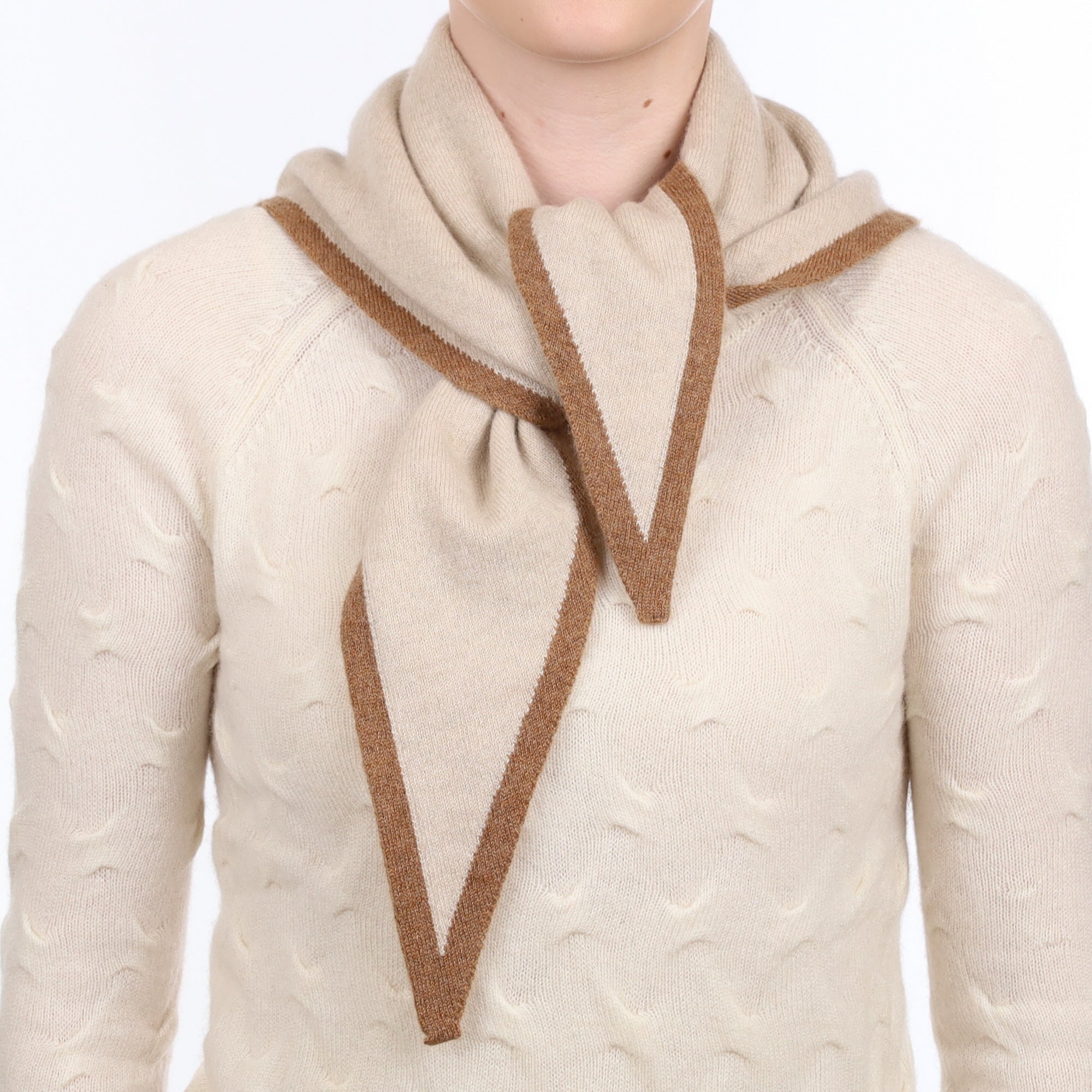 Brand New Sand Beige and Harvest Recycled Cashmere Triangle Scarf