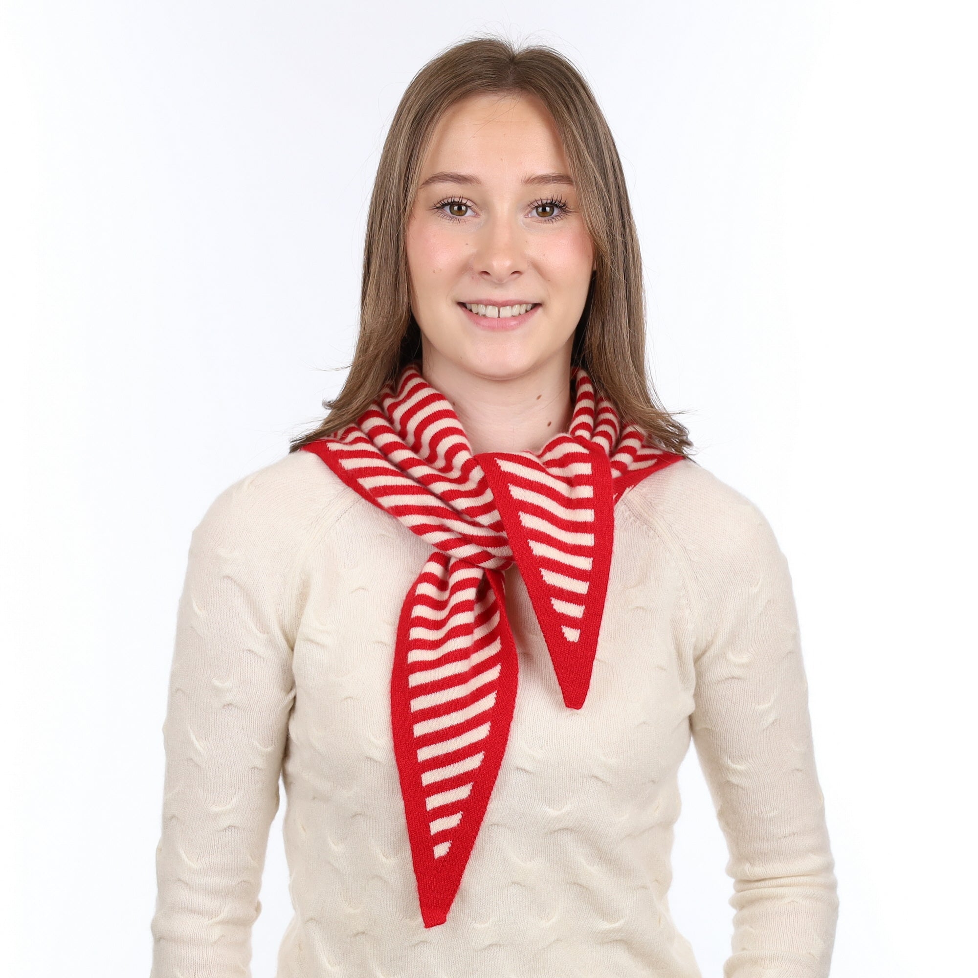 Brand New Postbox Red Striped Recycled Cashmere Triangle Scarf