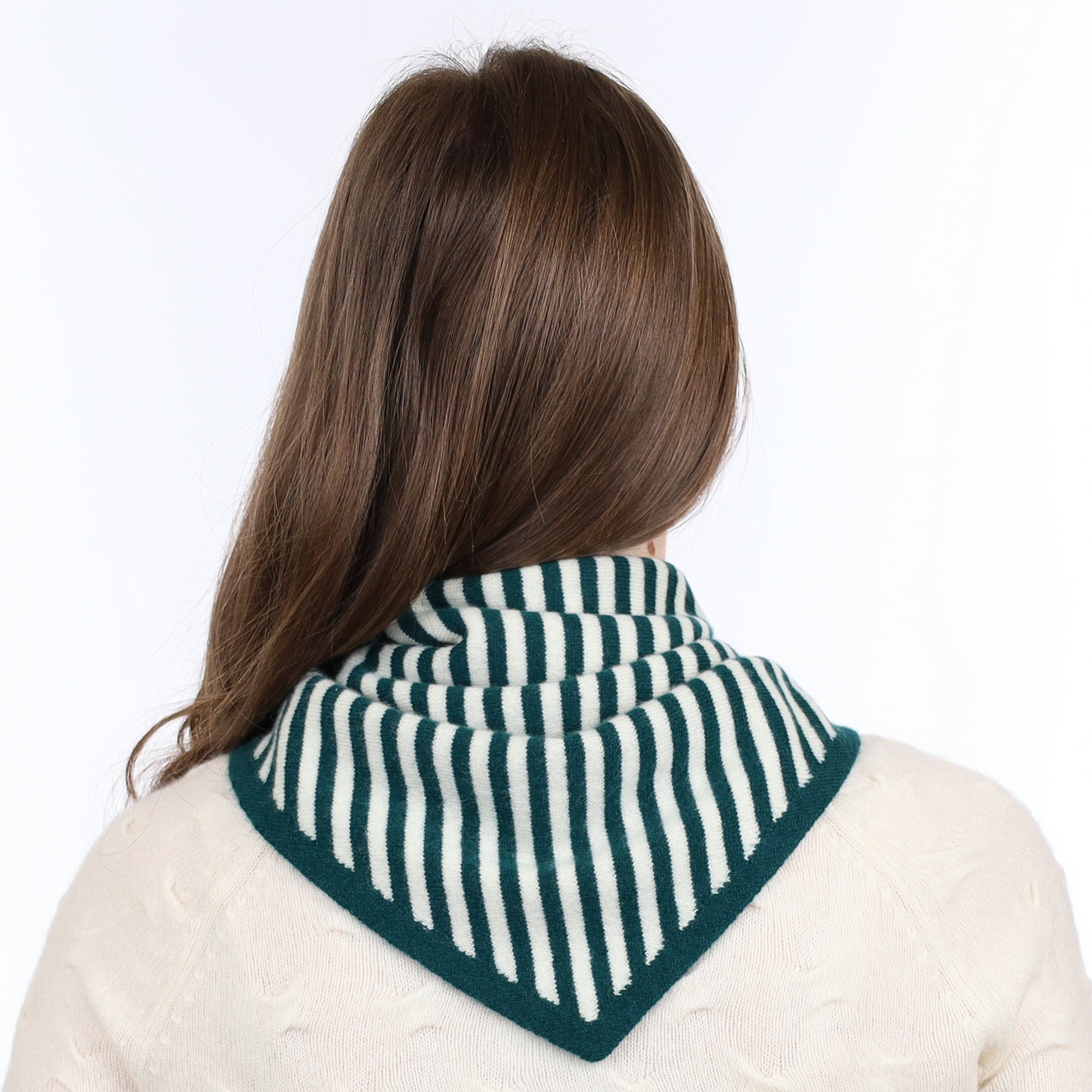 Brand New Forest Green Striped Recycled Cashmere Triangle Scarf
