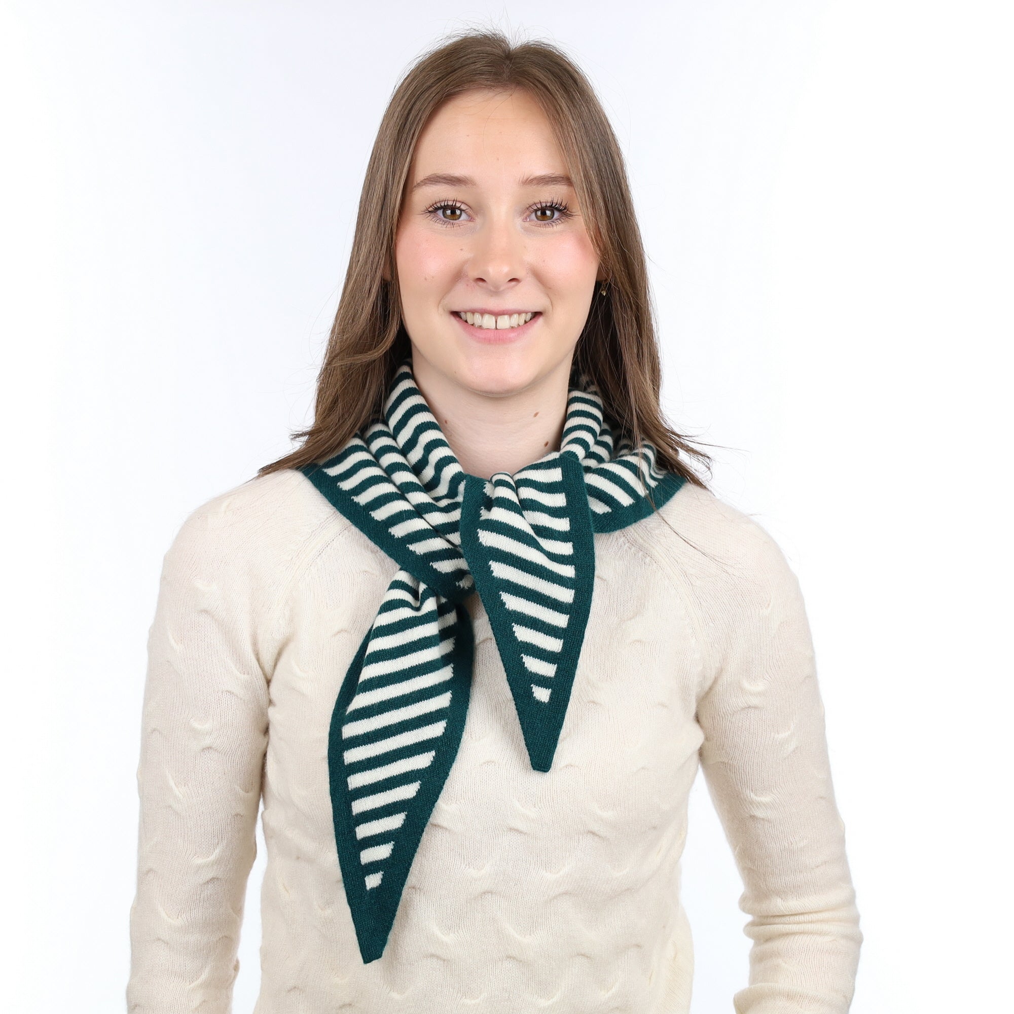 Brand New Forest Green Striped Recycled Cashmere Triangle Scarf