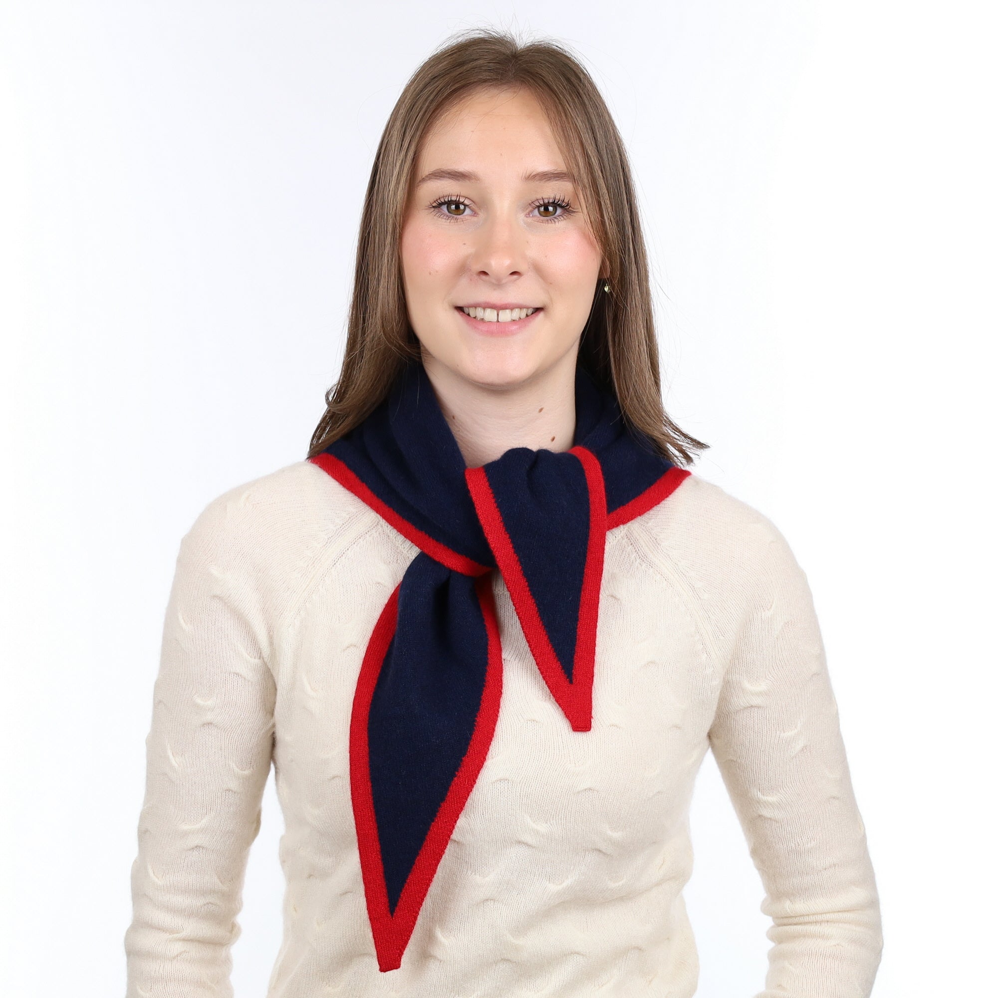 Brand New Navy and Red Recycled Cashmere Triangle Scarf