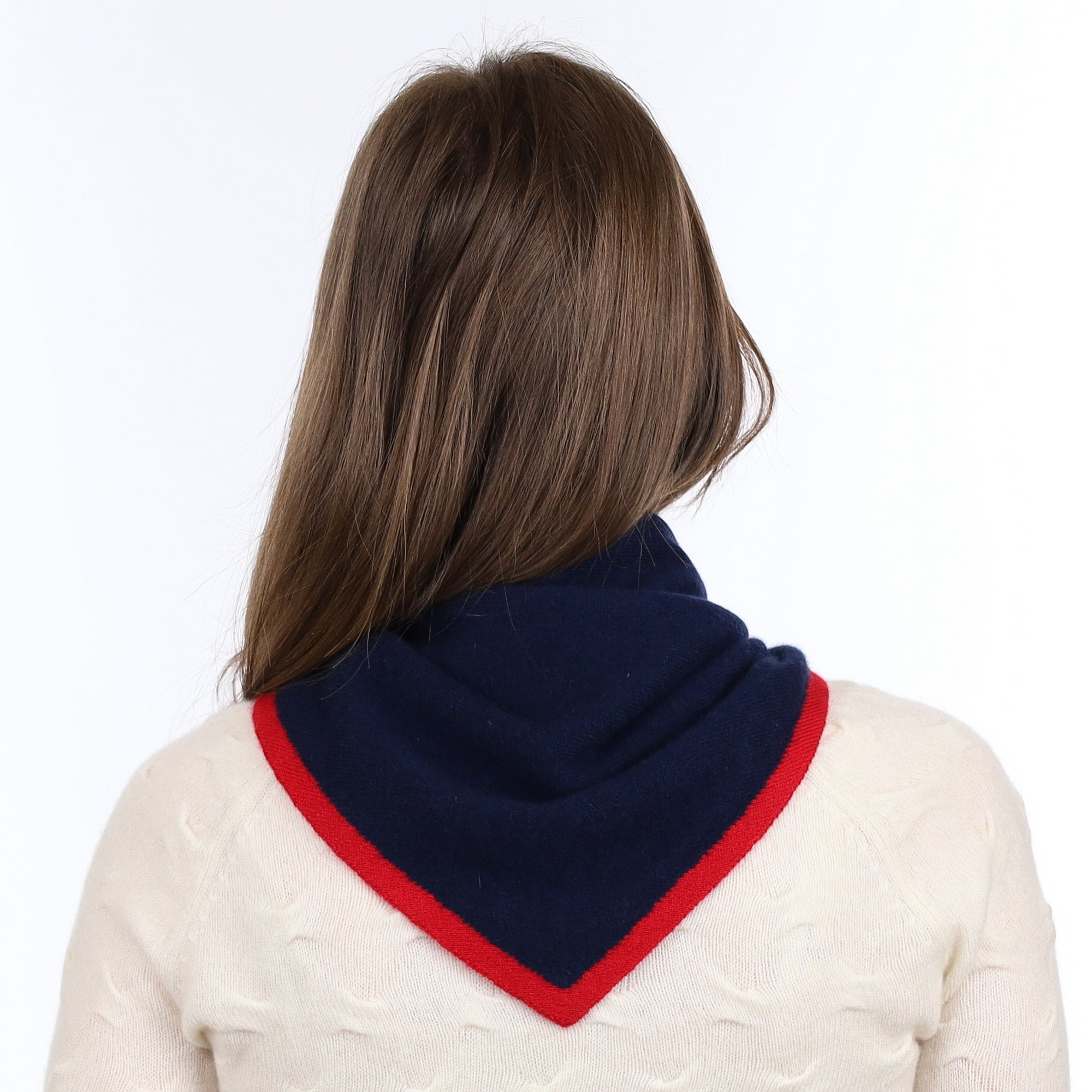 Brand New Navy and Red Recycled Cashmere Triangle Scarf