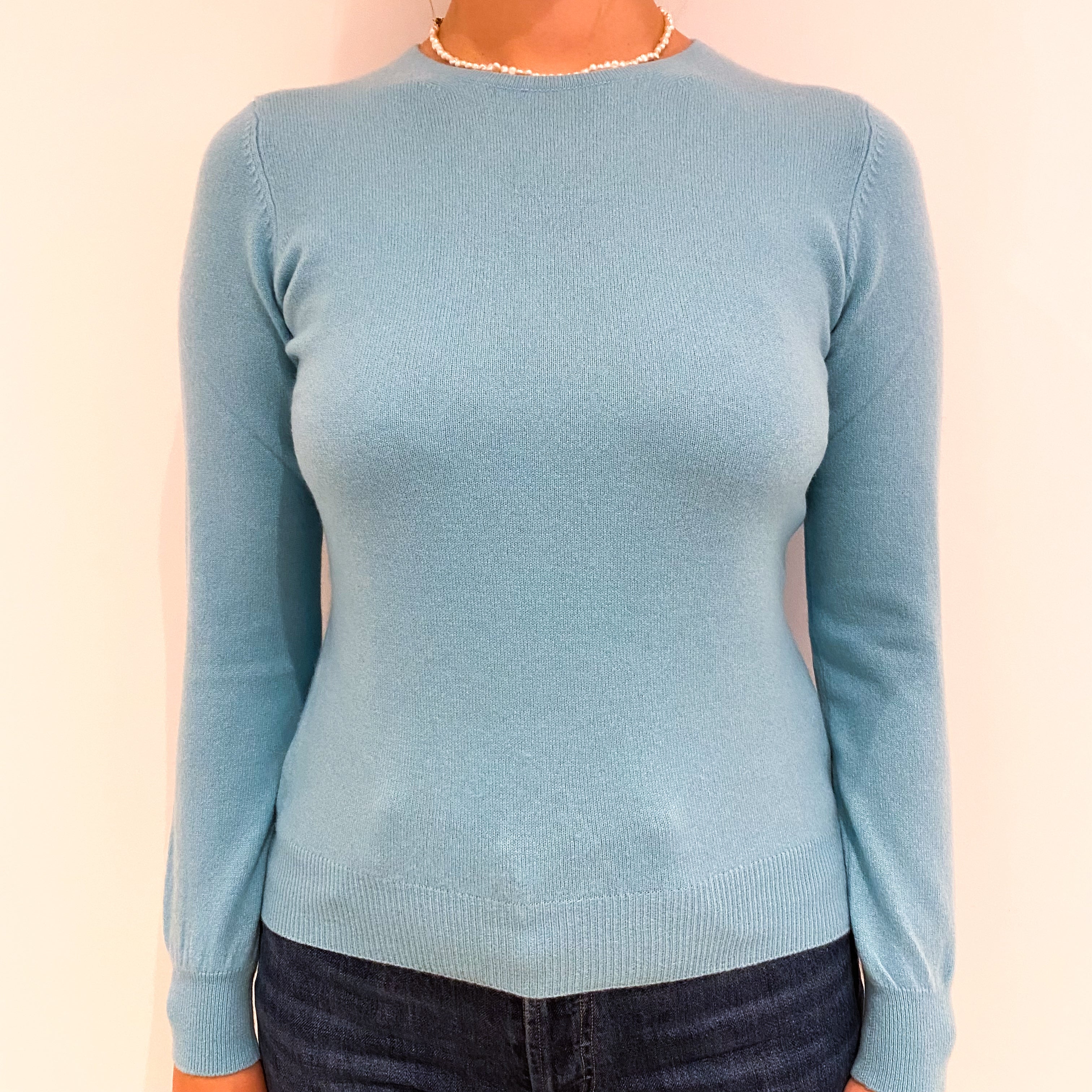 Aqua Blue Cashmere Crew Neck Jumper Small