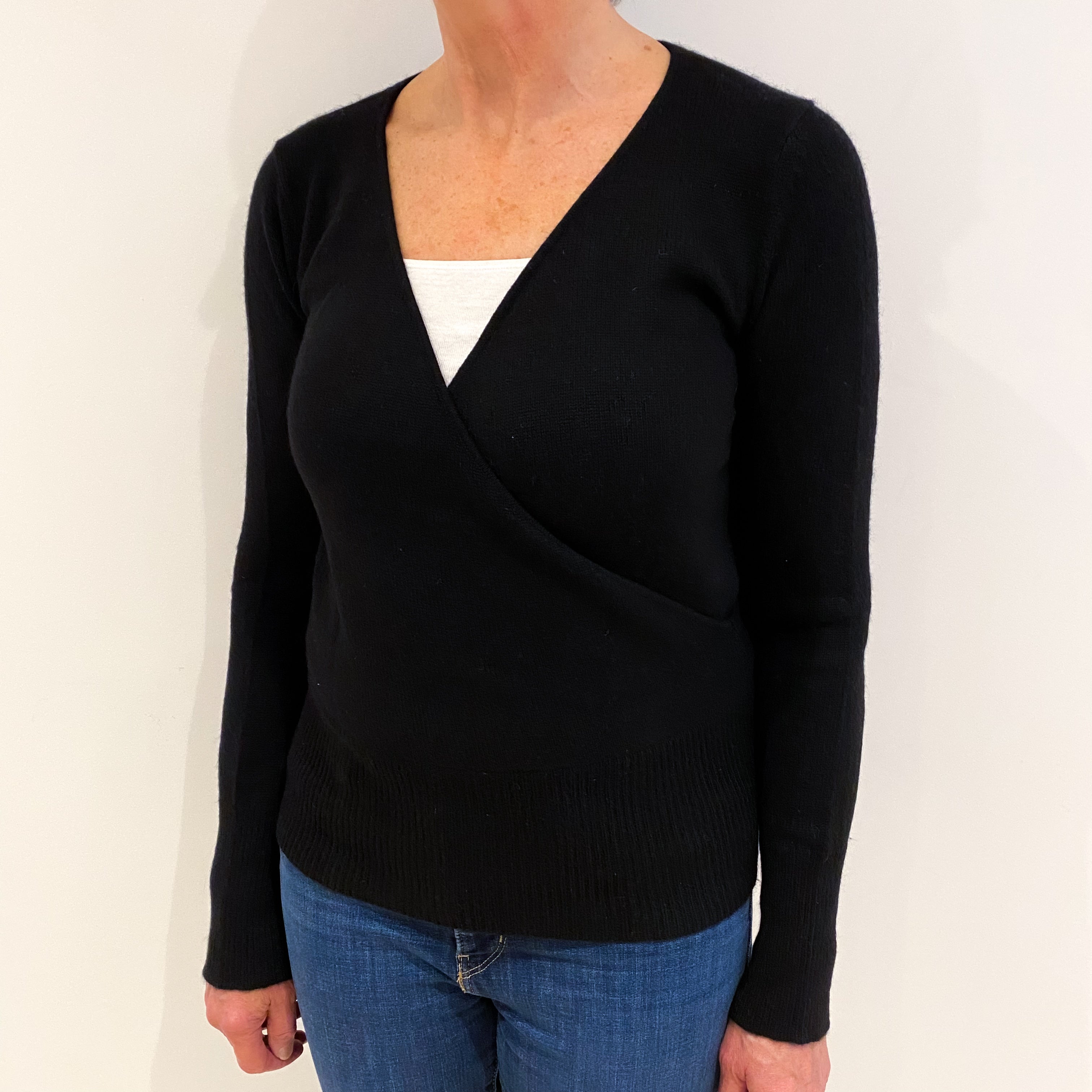 Black Cashmere Cross Over Cardigan Medium