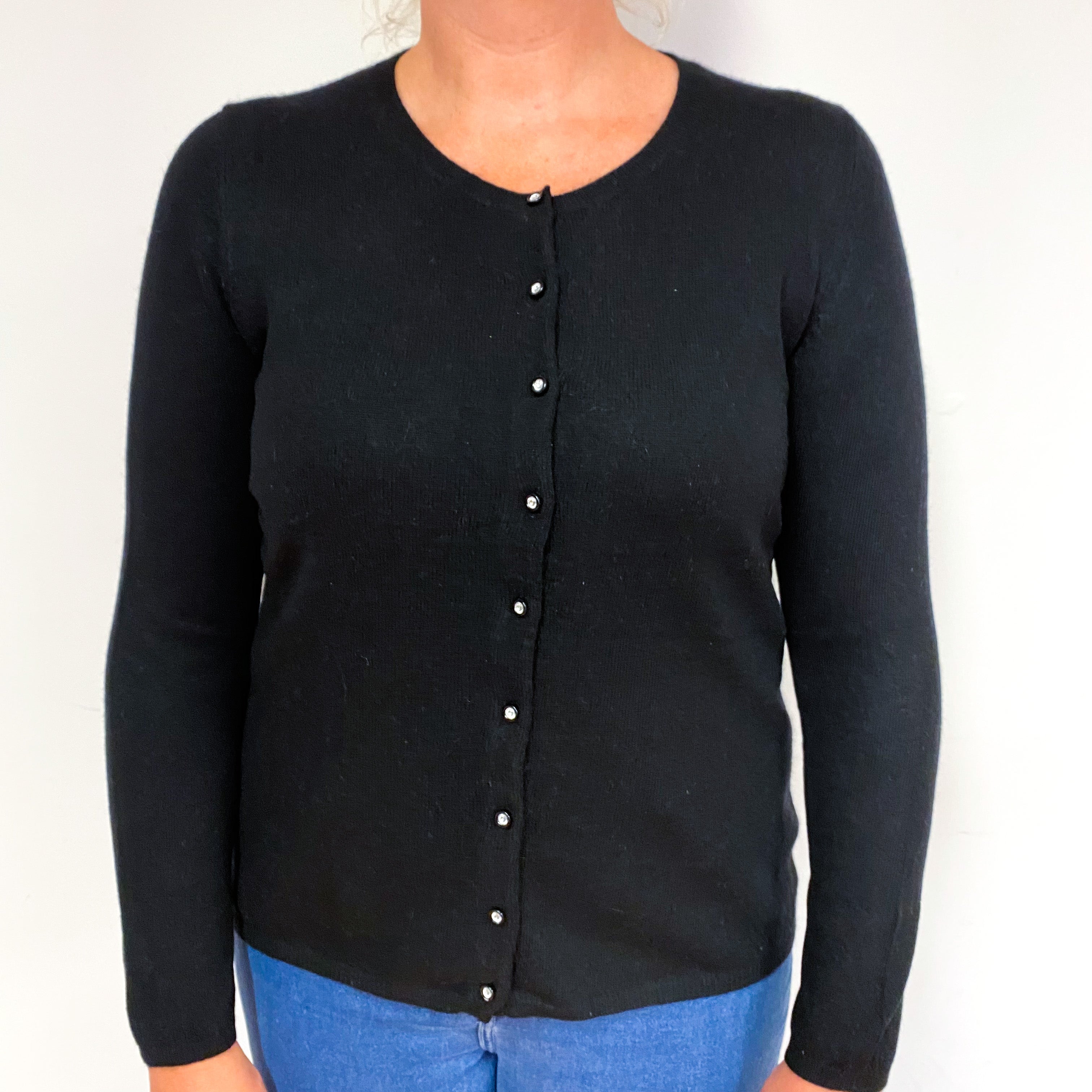 Black Diamanté Button Cashmere Crew Neck Cardigan Large