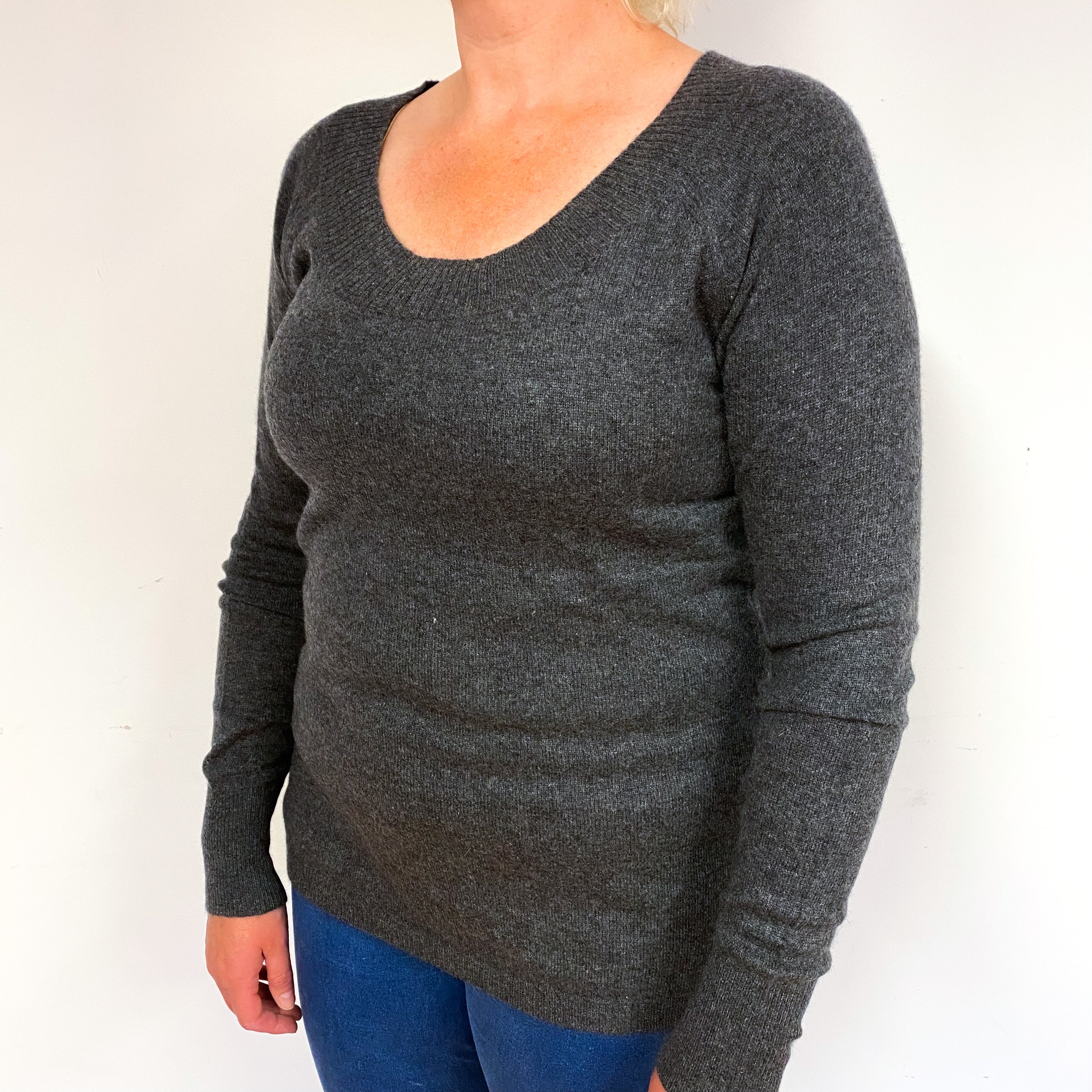 Slate Grey Cashmere Scoop Neck Jumper Large