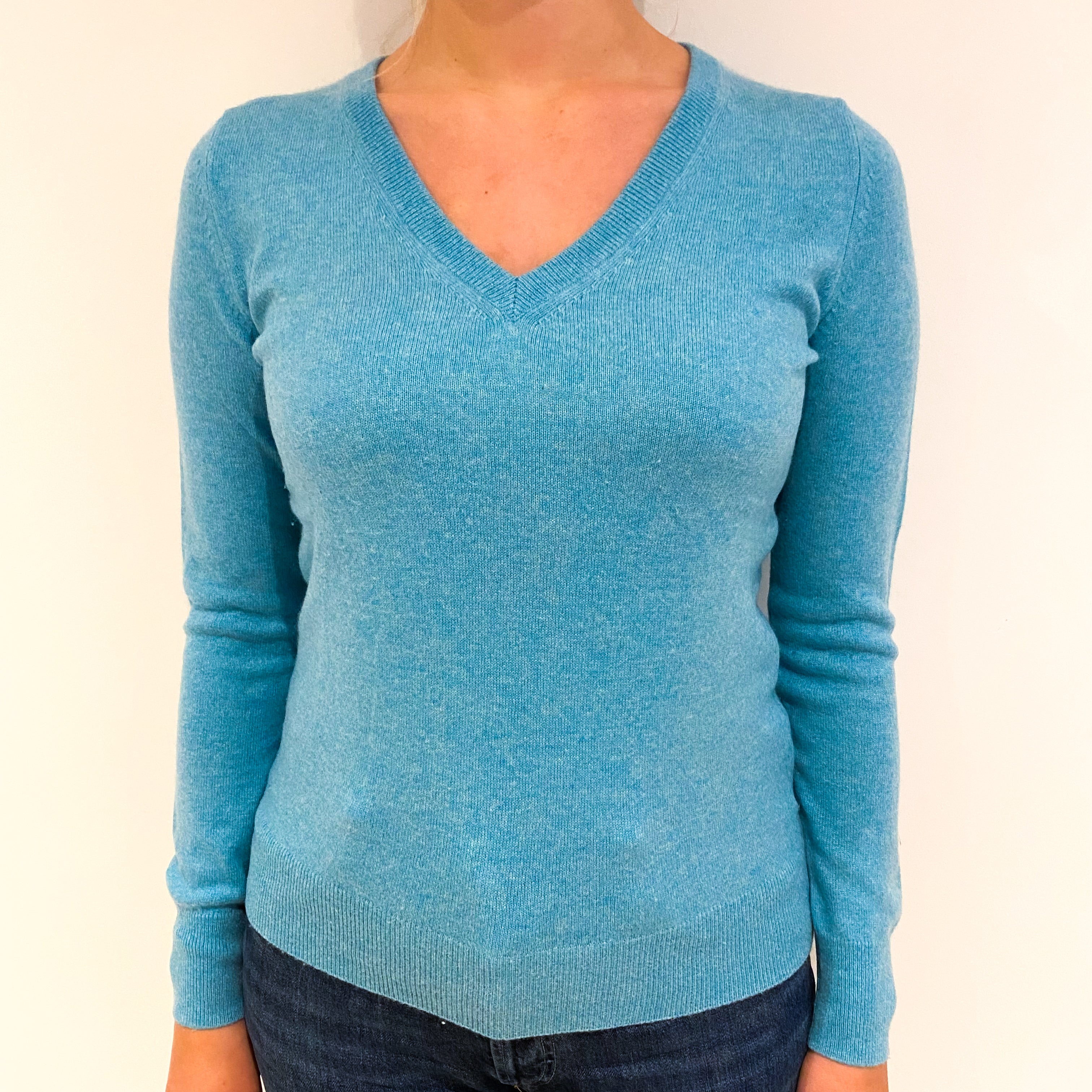 Turquoise Blue Cashmere V-Neck Jumper Small