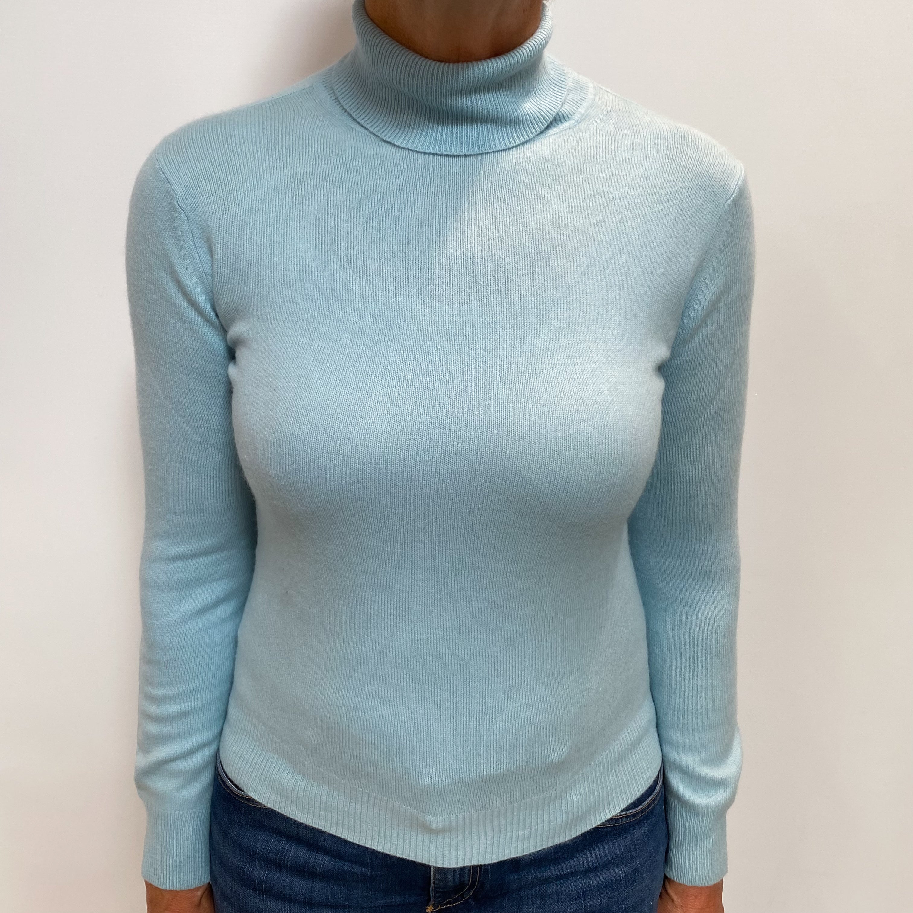 Opal Blue Cashmere Polo Neck Jumper Medium