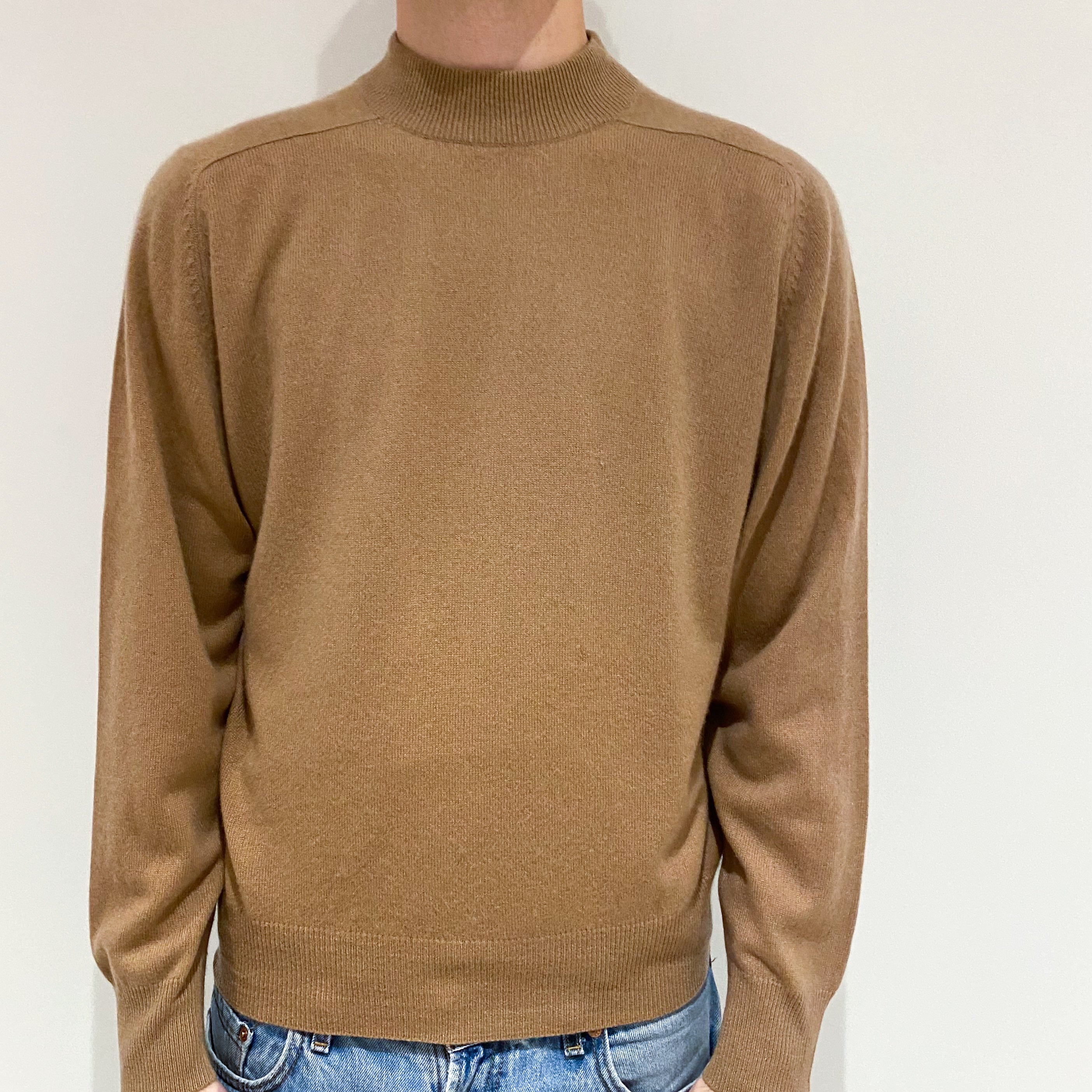 Men's Butterscotch Brown Cashmere Turtle Neck Jumper Large