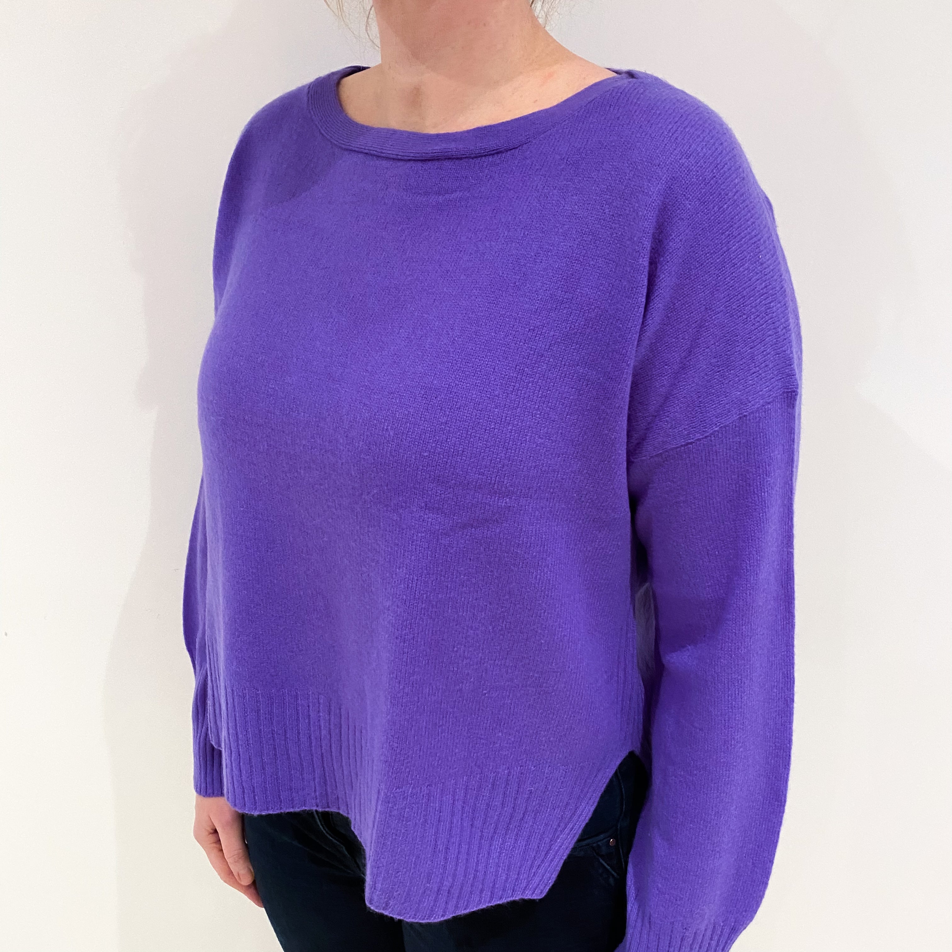 Lilac Purple Cashmere Slash Neck Jumper Large