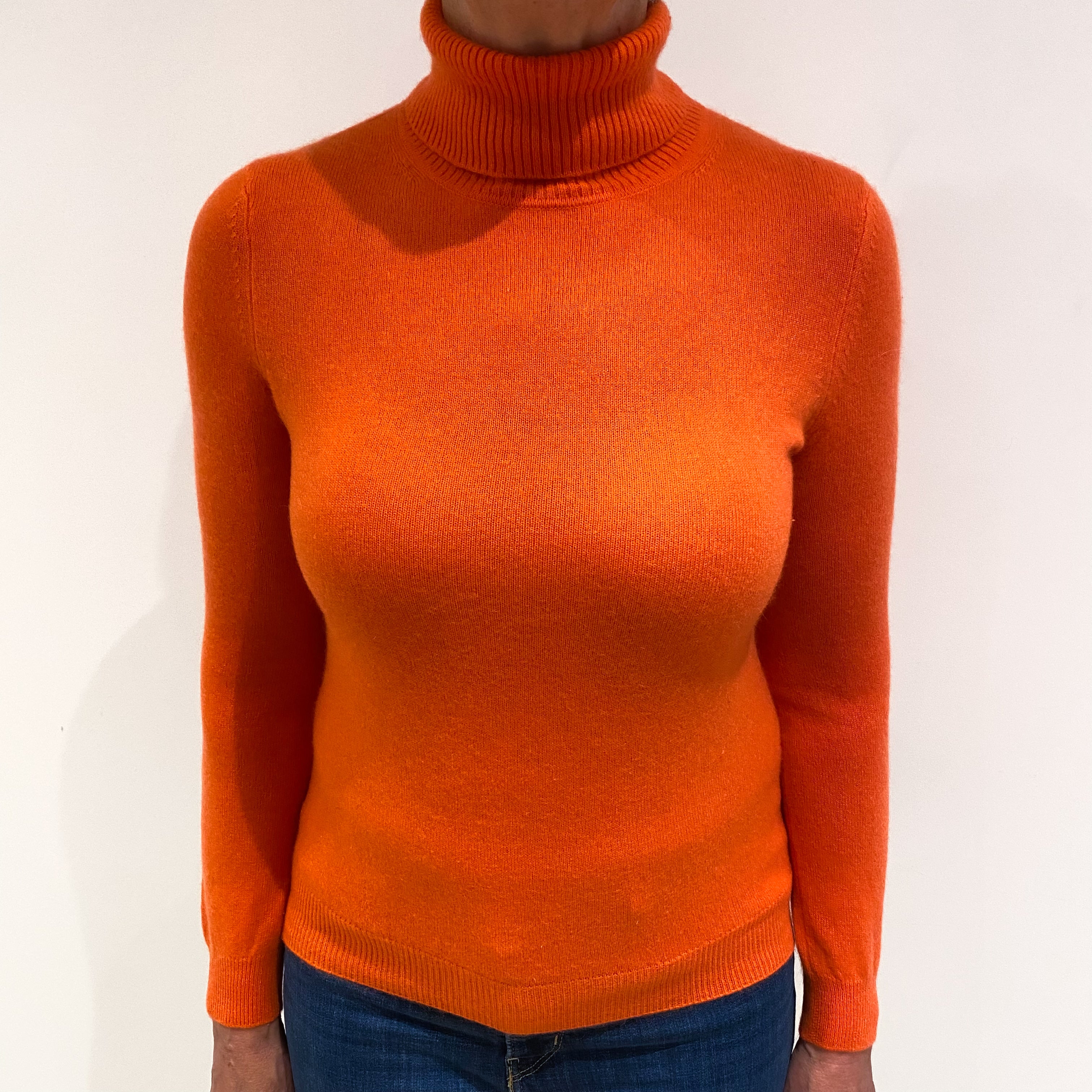 Tangerine Orange Cashmere Polo Neck Jumper Medium
