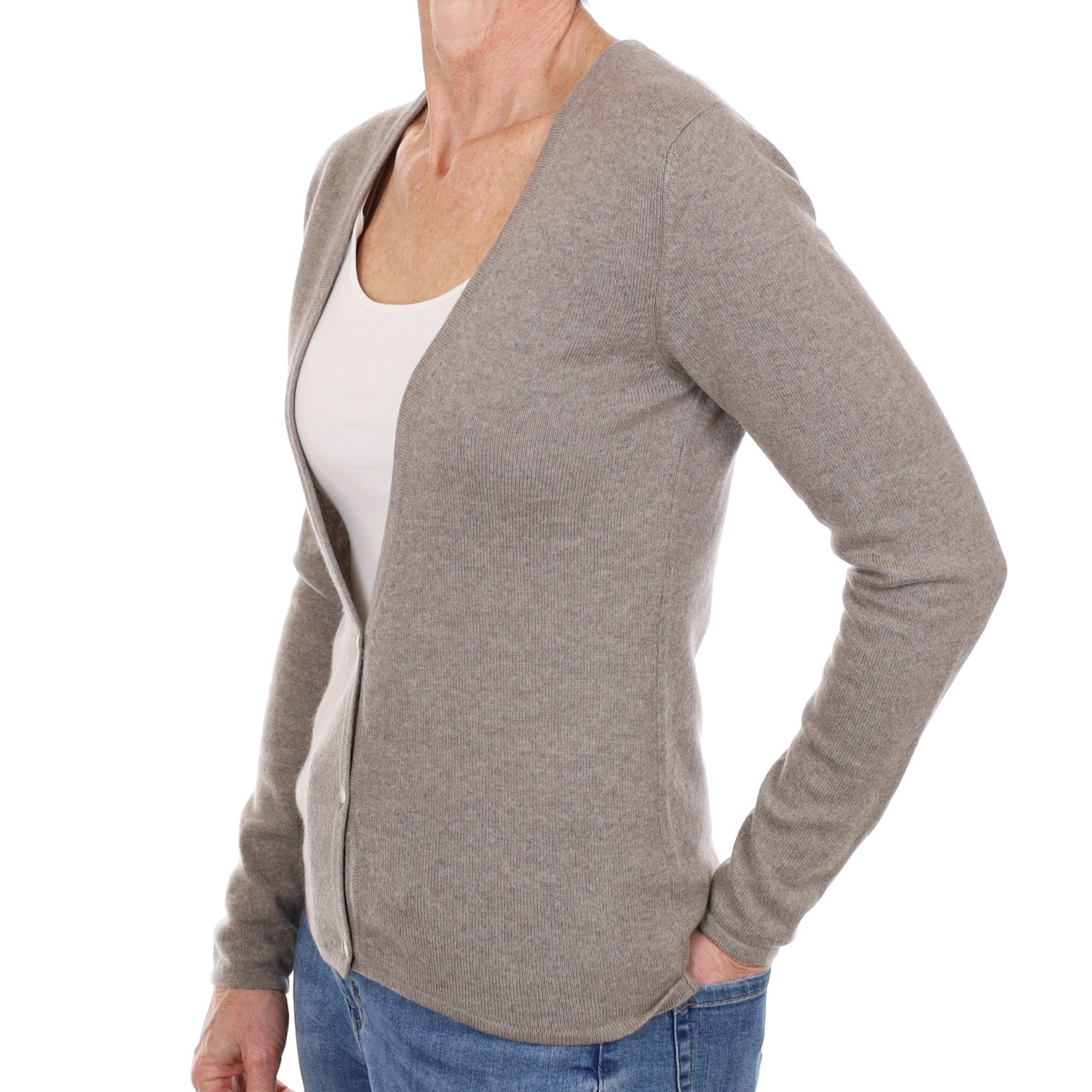 Mink Brown Cashmere V Neck Cardigan Small