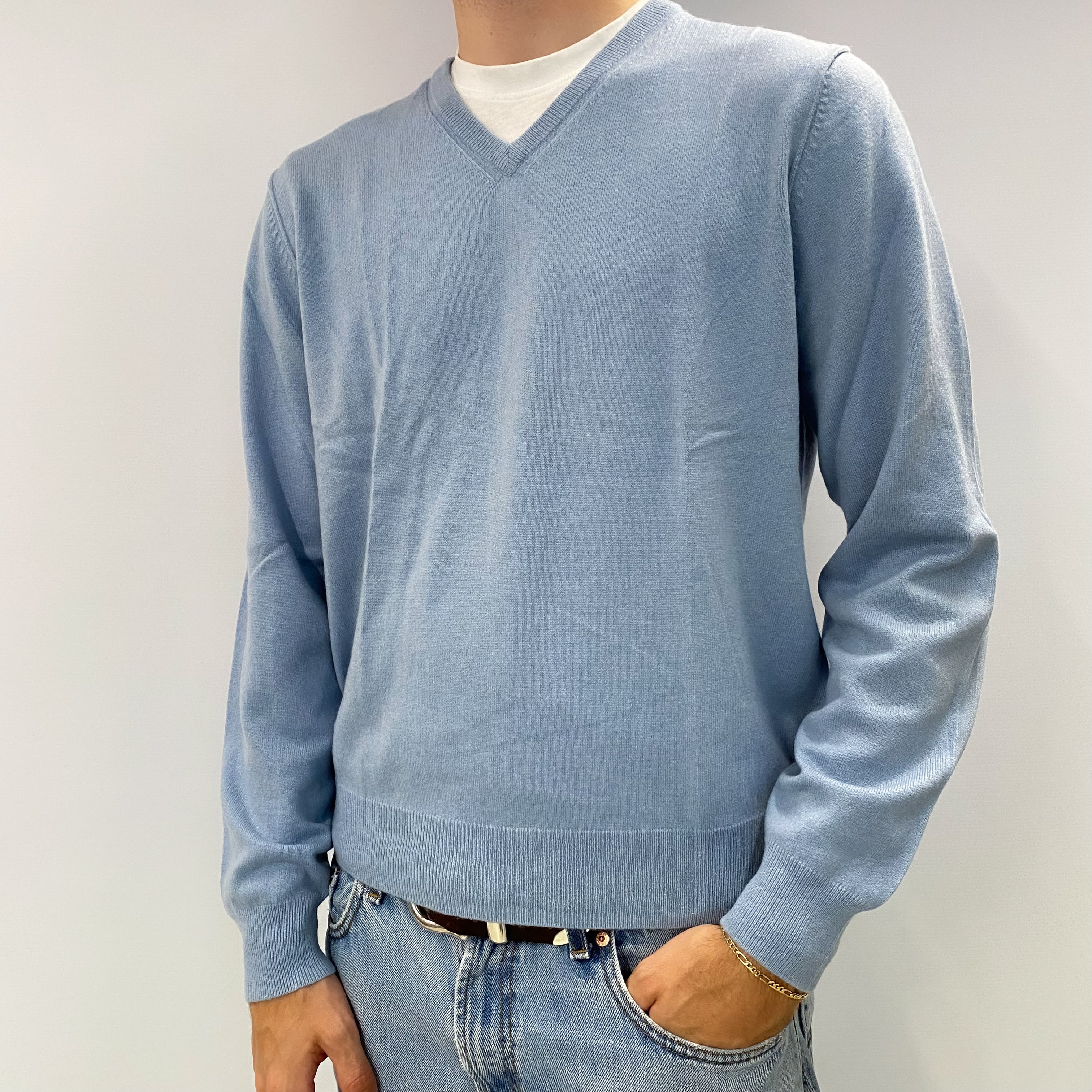 Men's Calvin Klein Sky Blue Cashmere Crew Neck Jumper Large