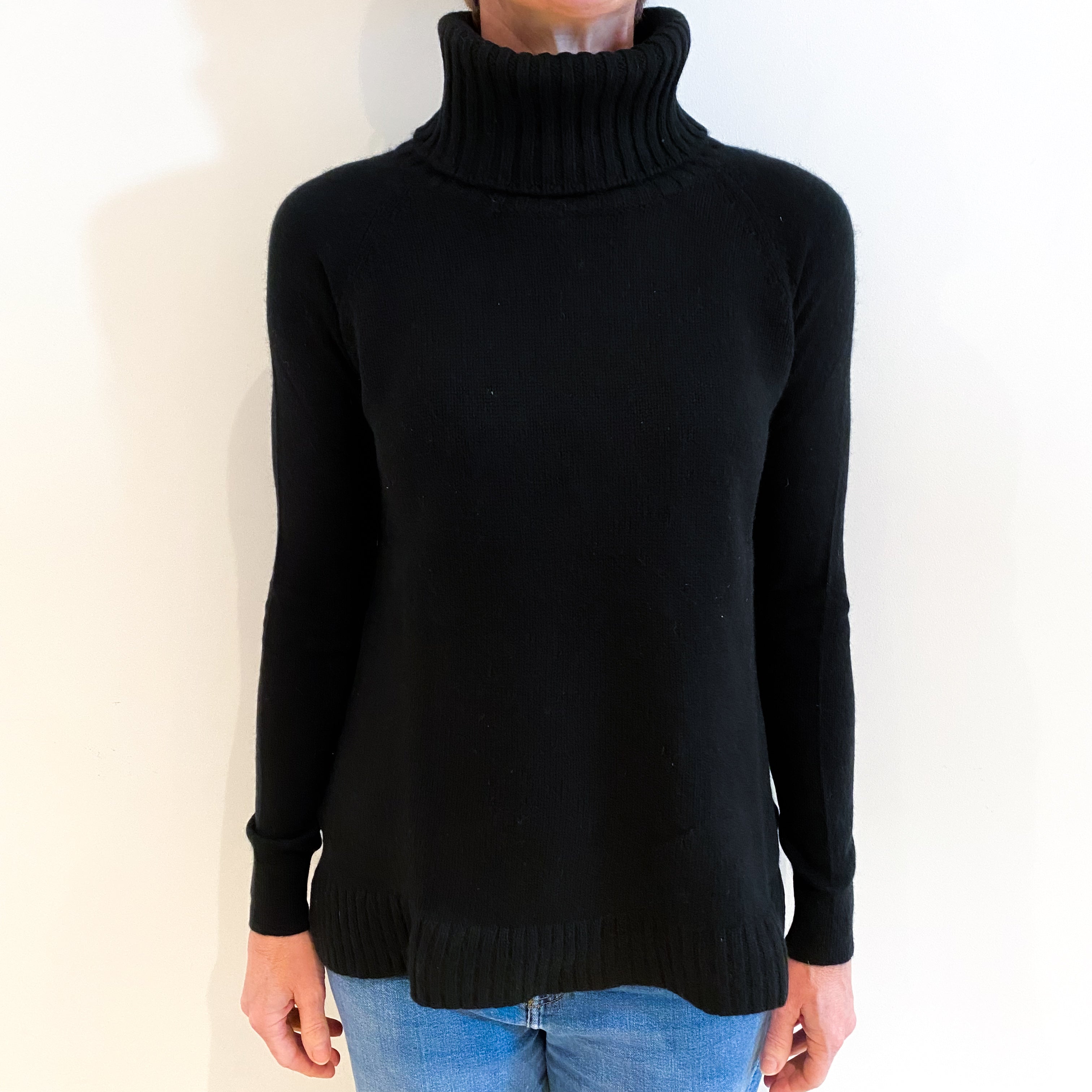 Black Cashmere Polo Neck Tunic Jumper Small
