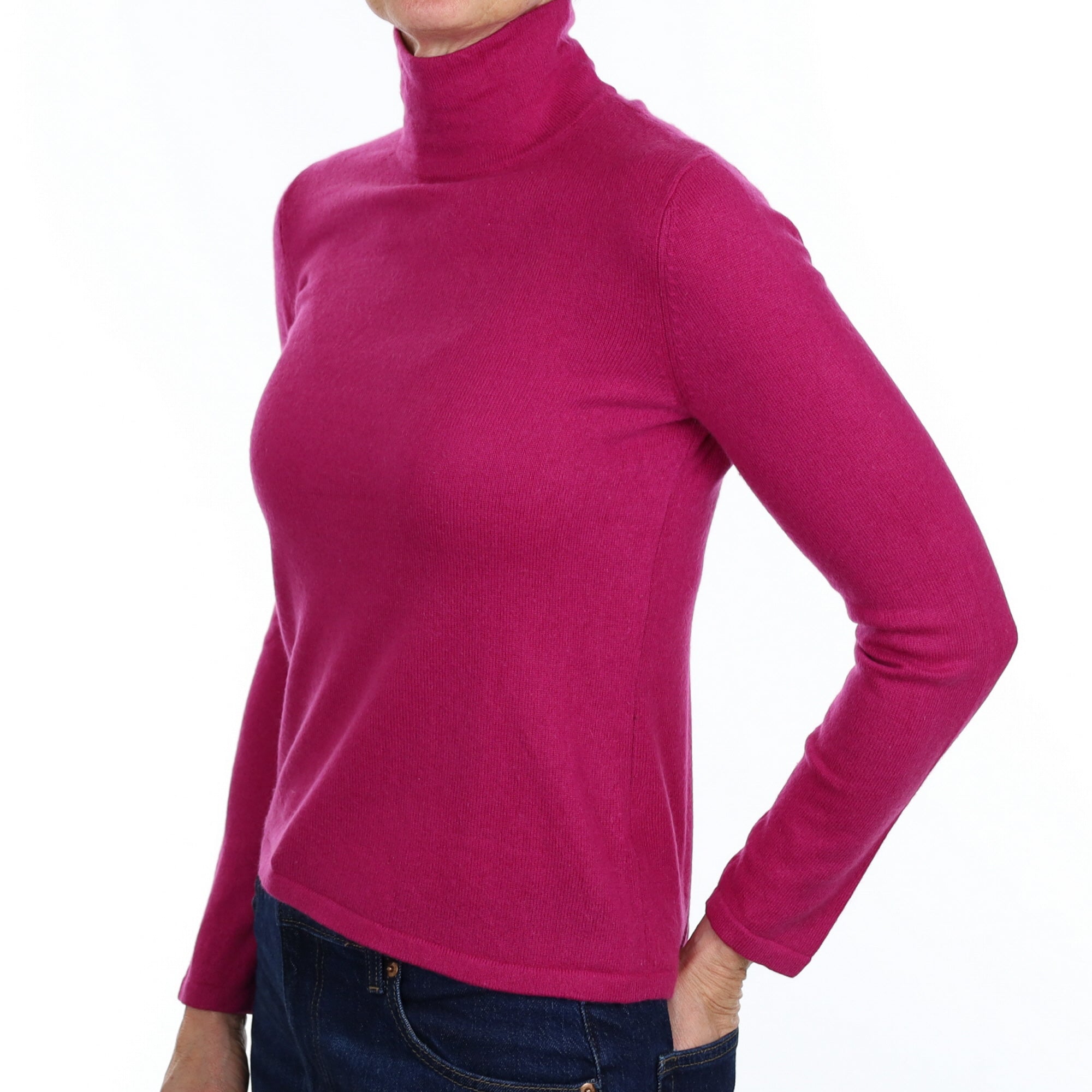 Magenta Pink Cashmere Turtle Neck Jumper Small