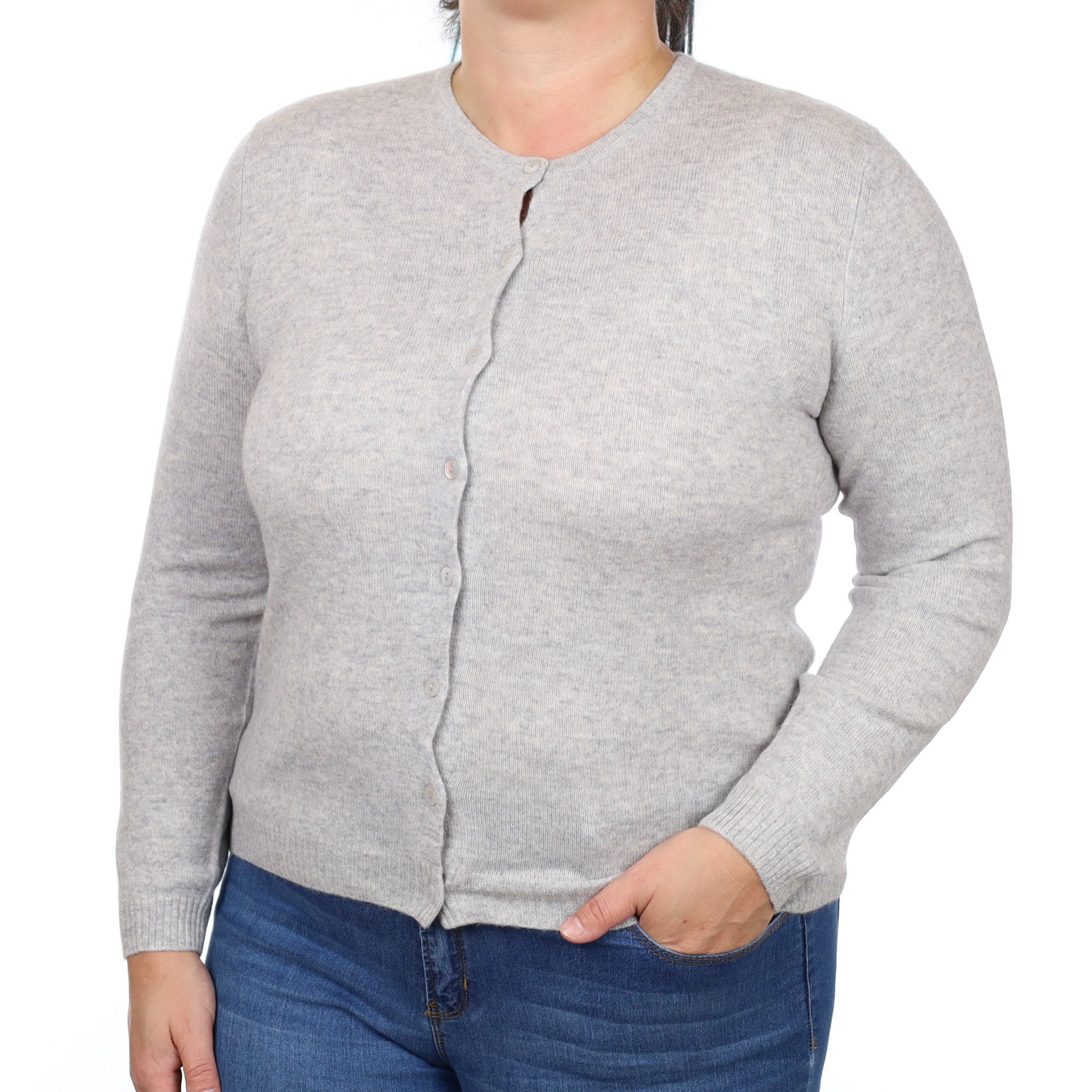 Smoke Grey Cashmere Crew Neck Cardigan Large