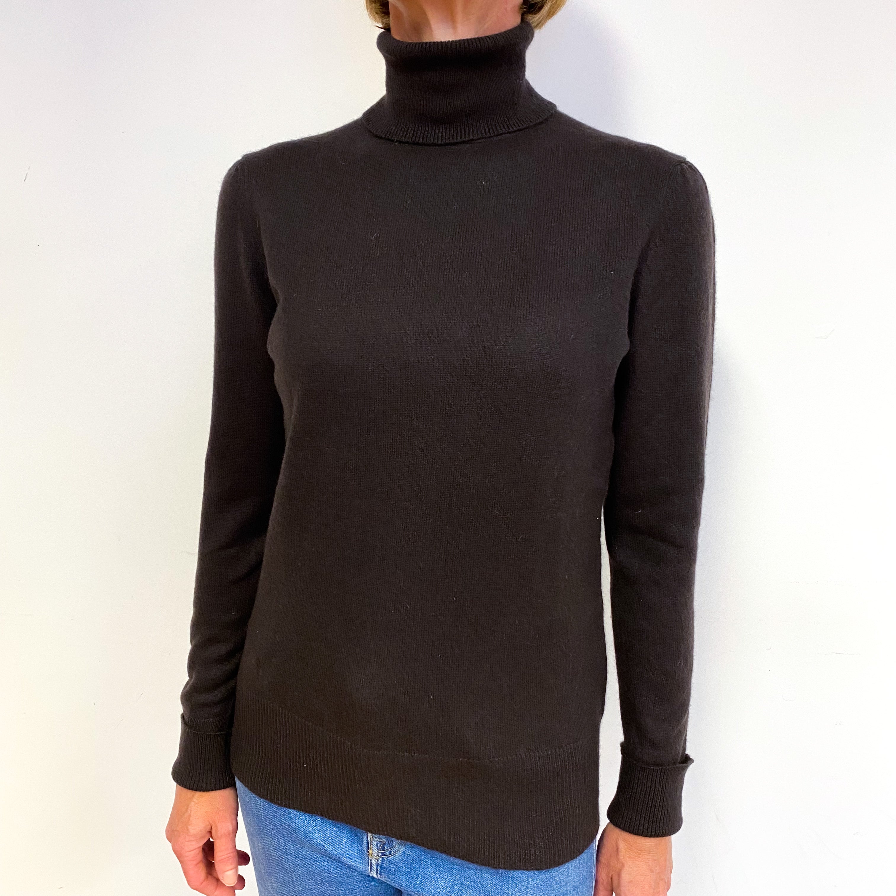 Peppercorn Brown Cashmere Polo Neck Jumper Medium