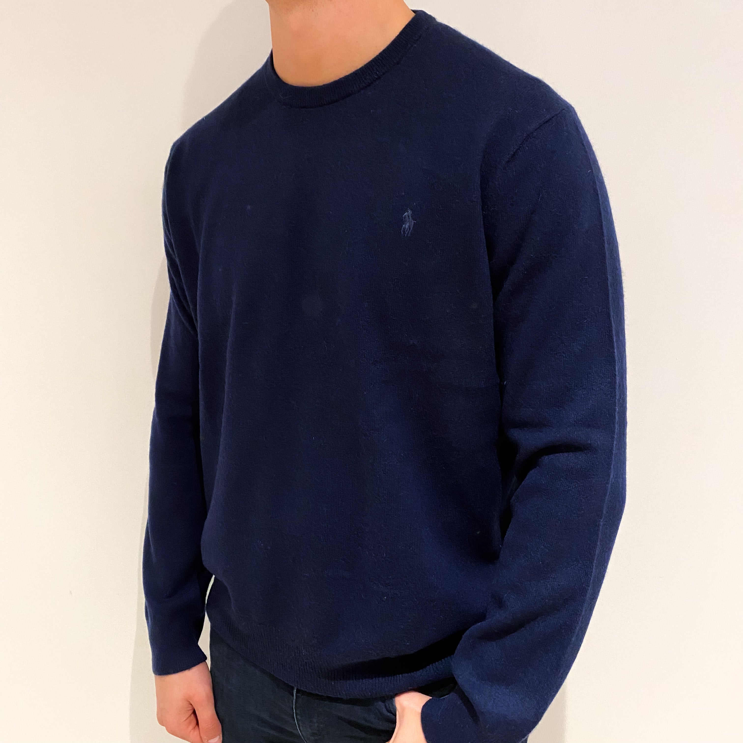 Men's Ralph Lauren Navy Cashmere Crew Neck Jumper XL
