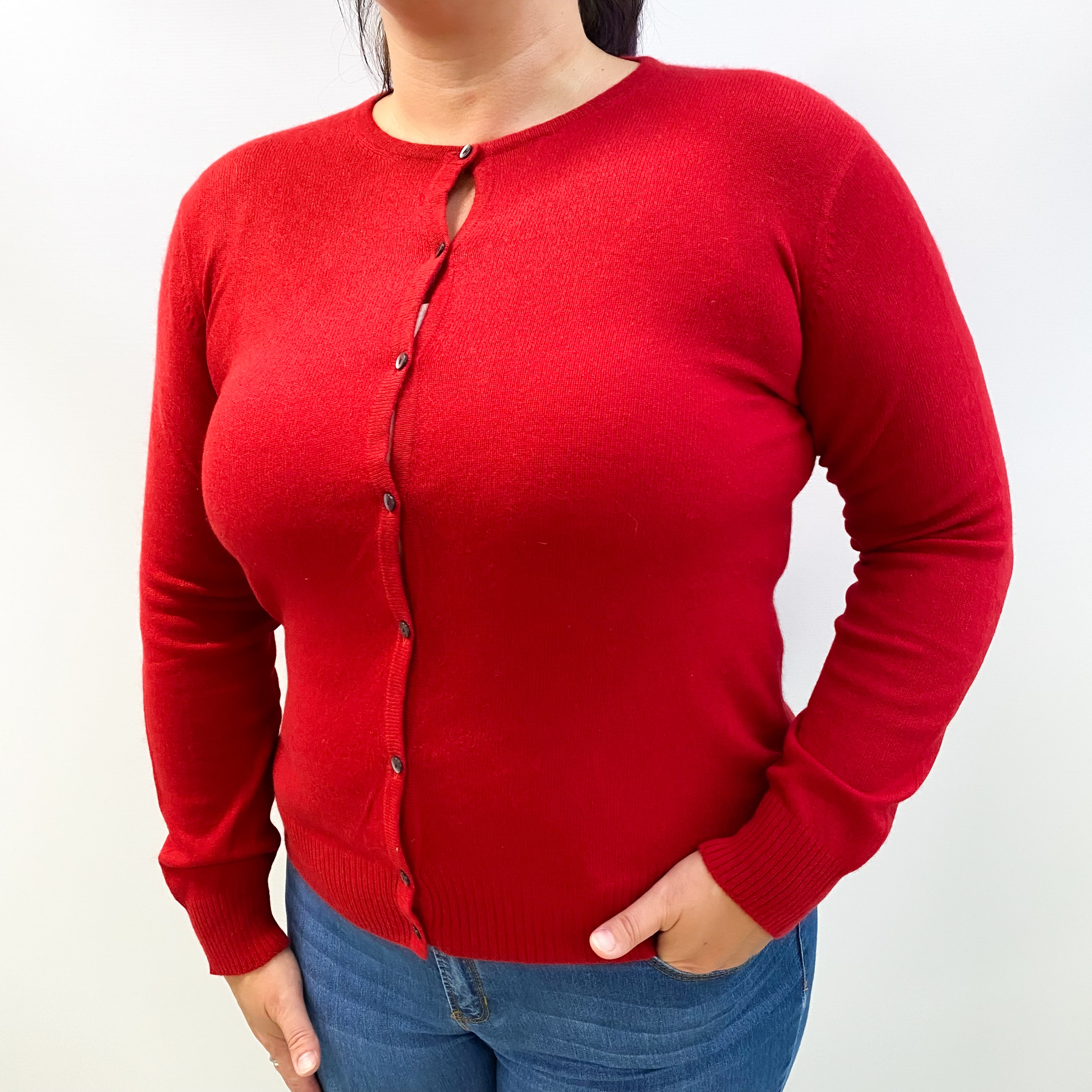 Post Box Red Cashmere Crew Cardigan Large