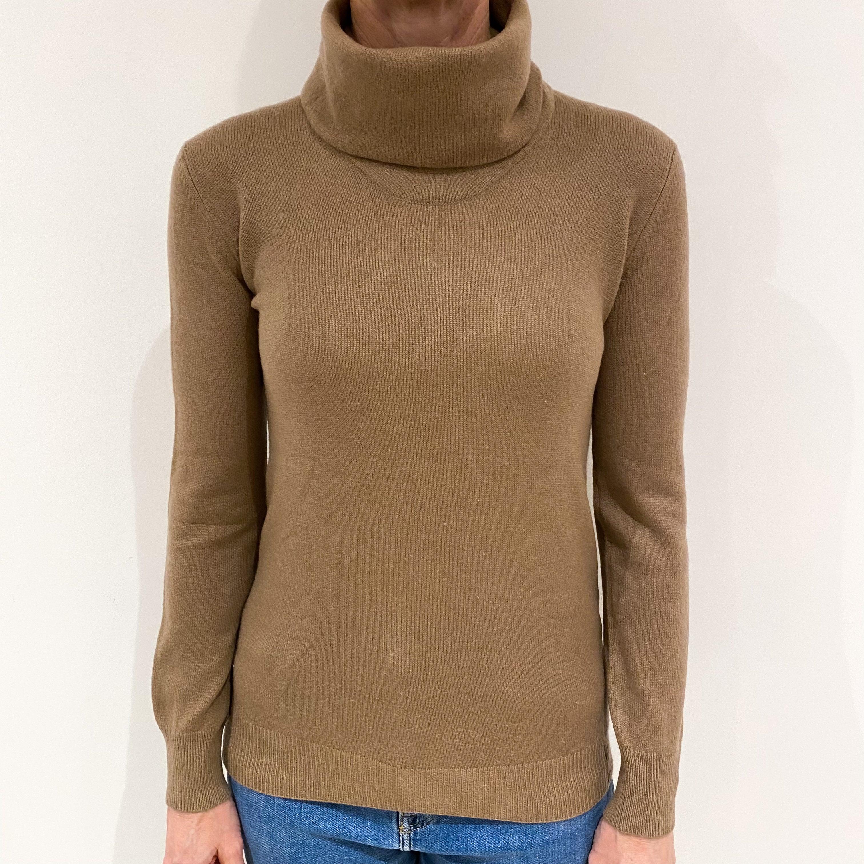 Toffee Brown Cashmere Polo Neck Jumper Small