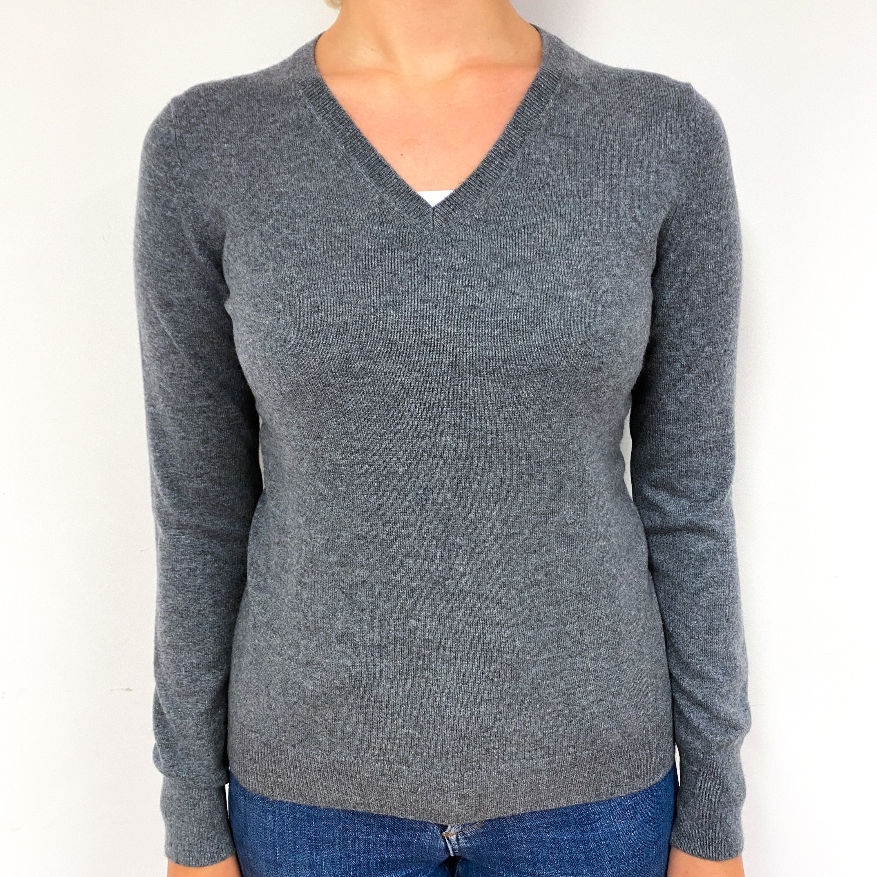Slate Grey Cashmere V-Neck Jumper Small