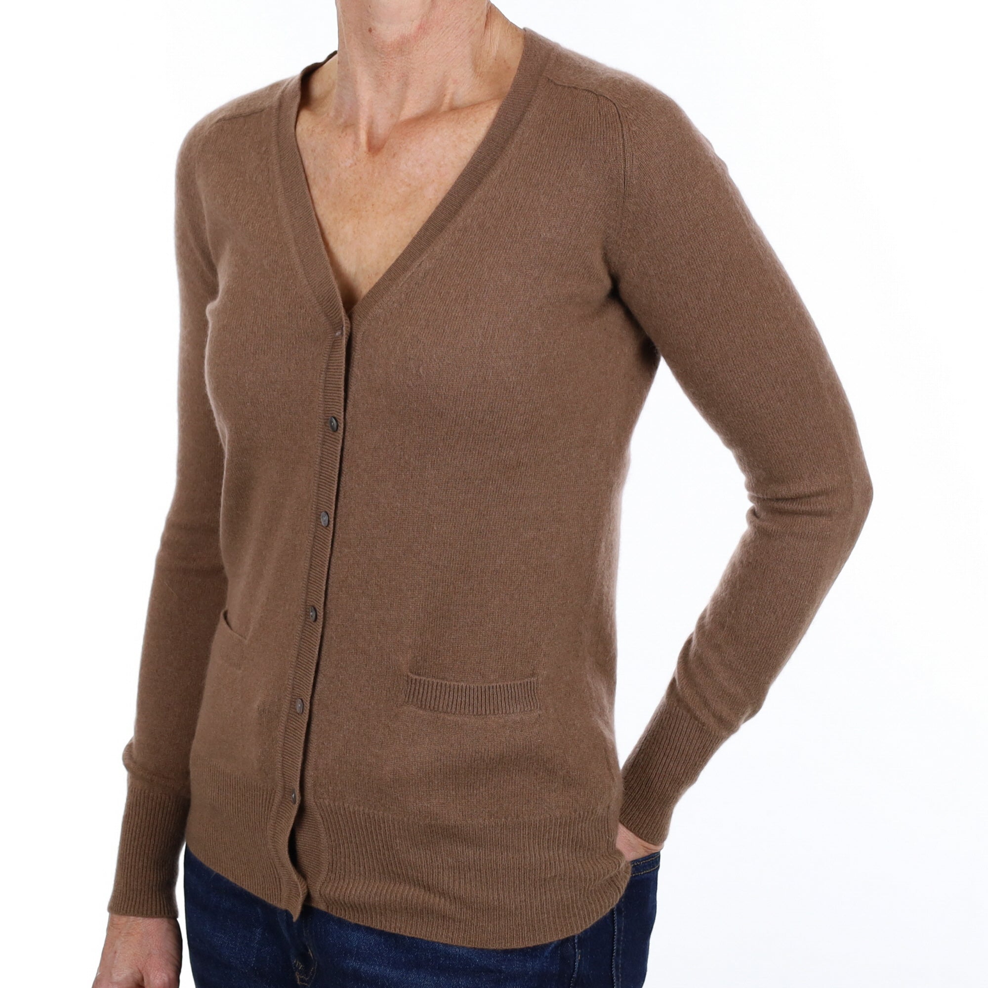 Chocolate Brown Cashmere V Neck Cardigan Small