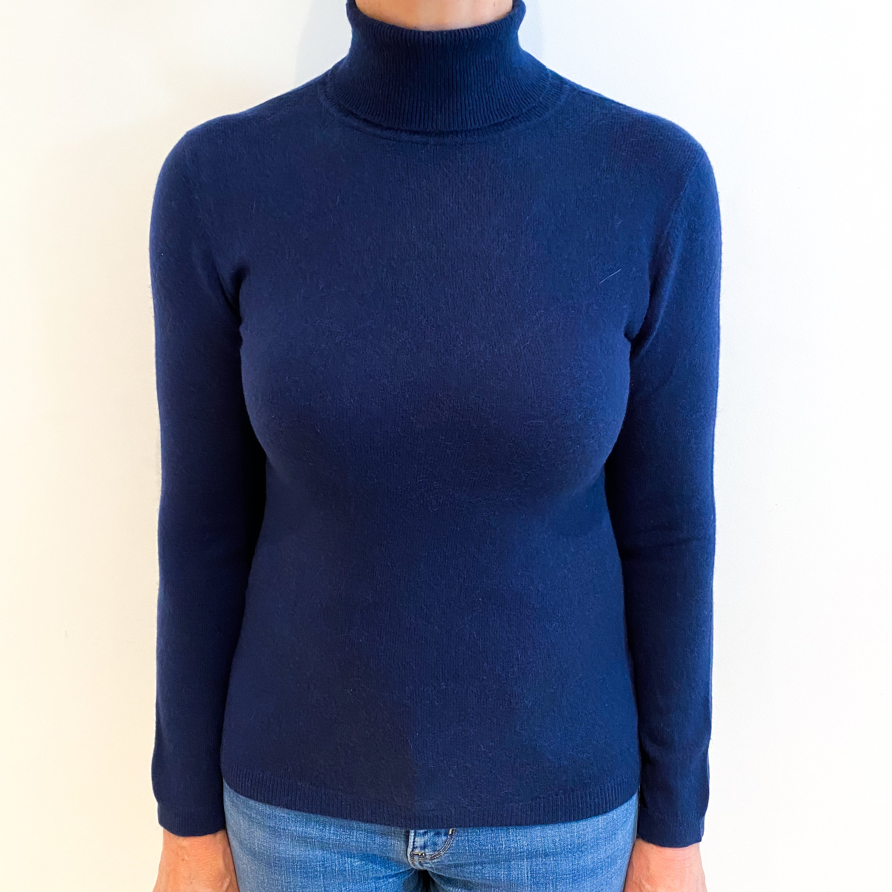 Midnight Blue Cashmere Polo Neck Jumper Medium