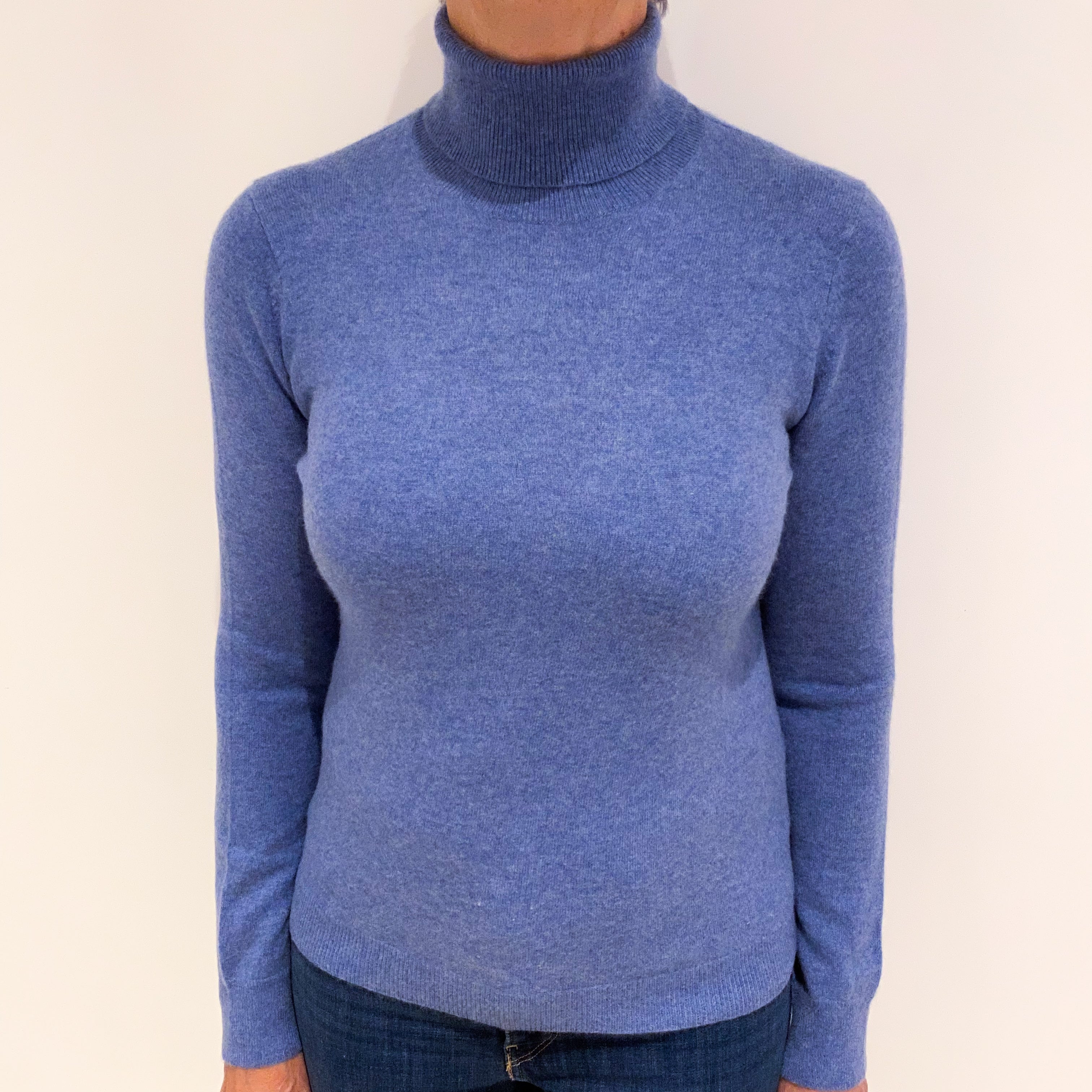 Denim Blue Cashmere Polo Neck Jumper Medium