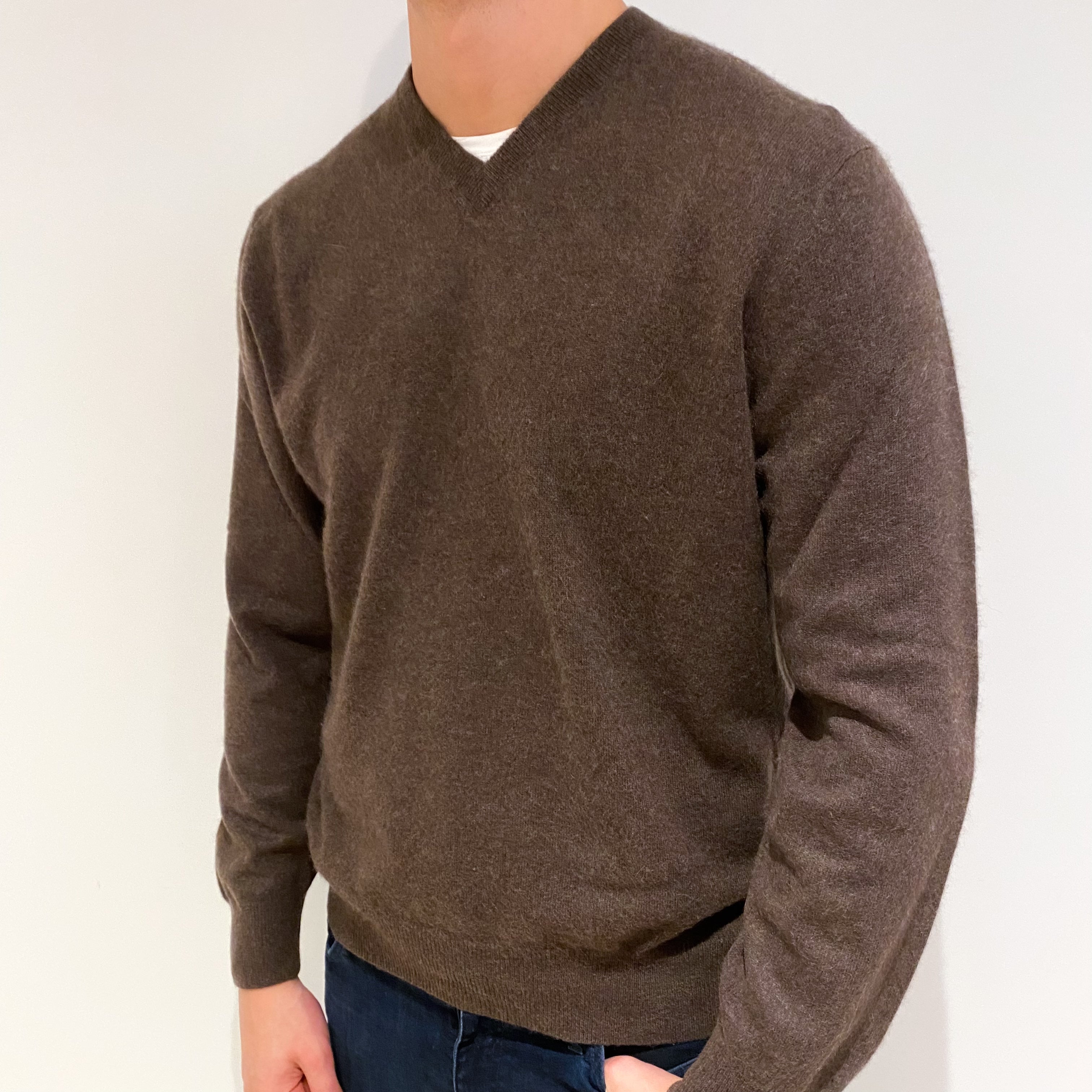 Men's Donkey Brown Cashmere V Neck Jumper XL