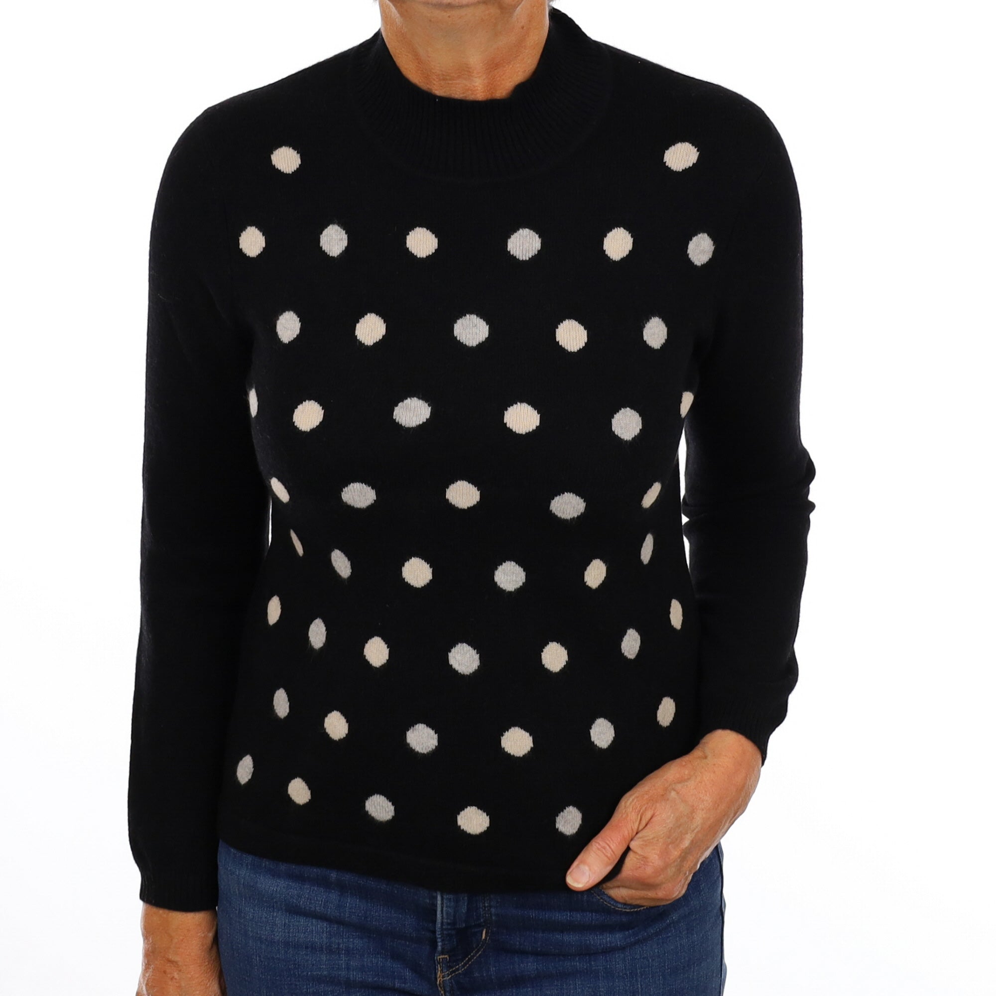 Black Spotty Cashmere Turtle Neck Jumper Medium