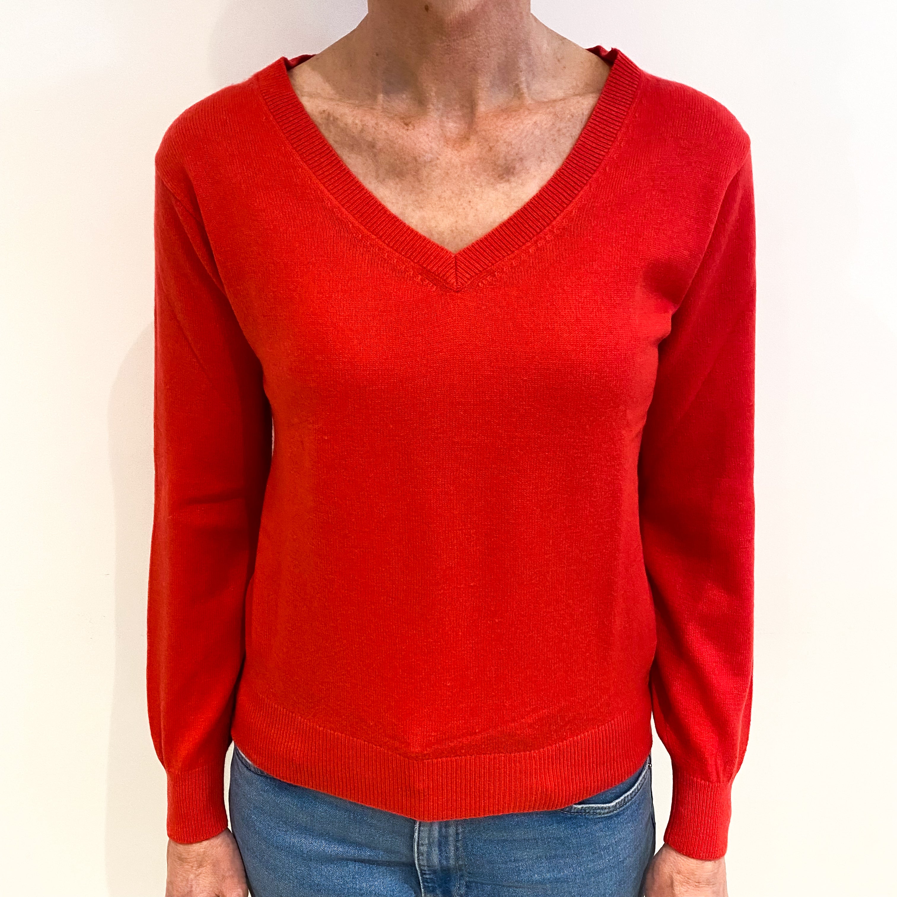 Cranberry Pink Cashmere V Neck Jumper Small