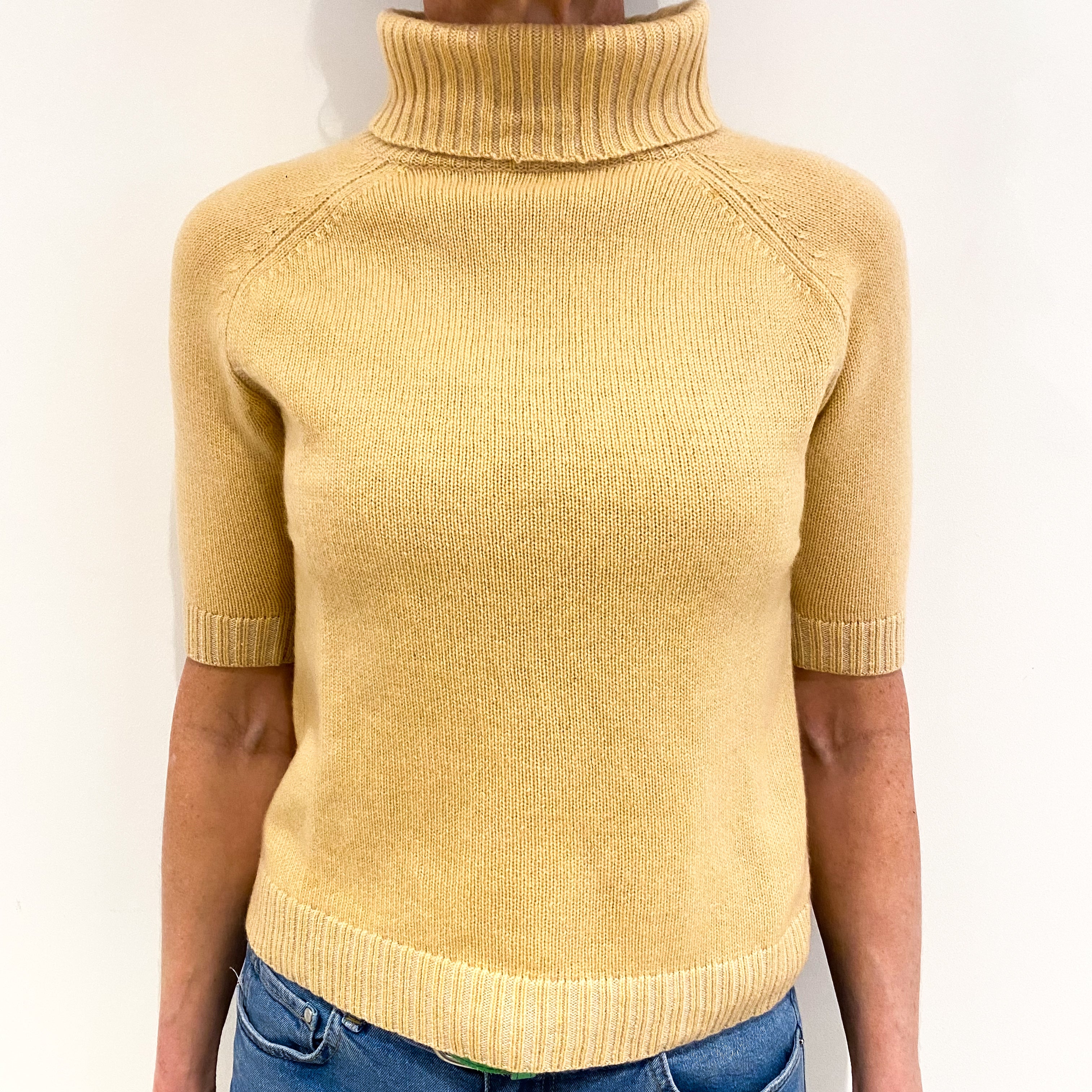 Honey Beige Cashmere Polo Neck Jumper Small