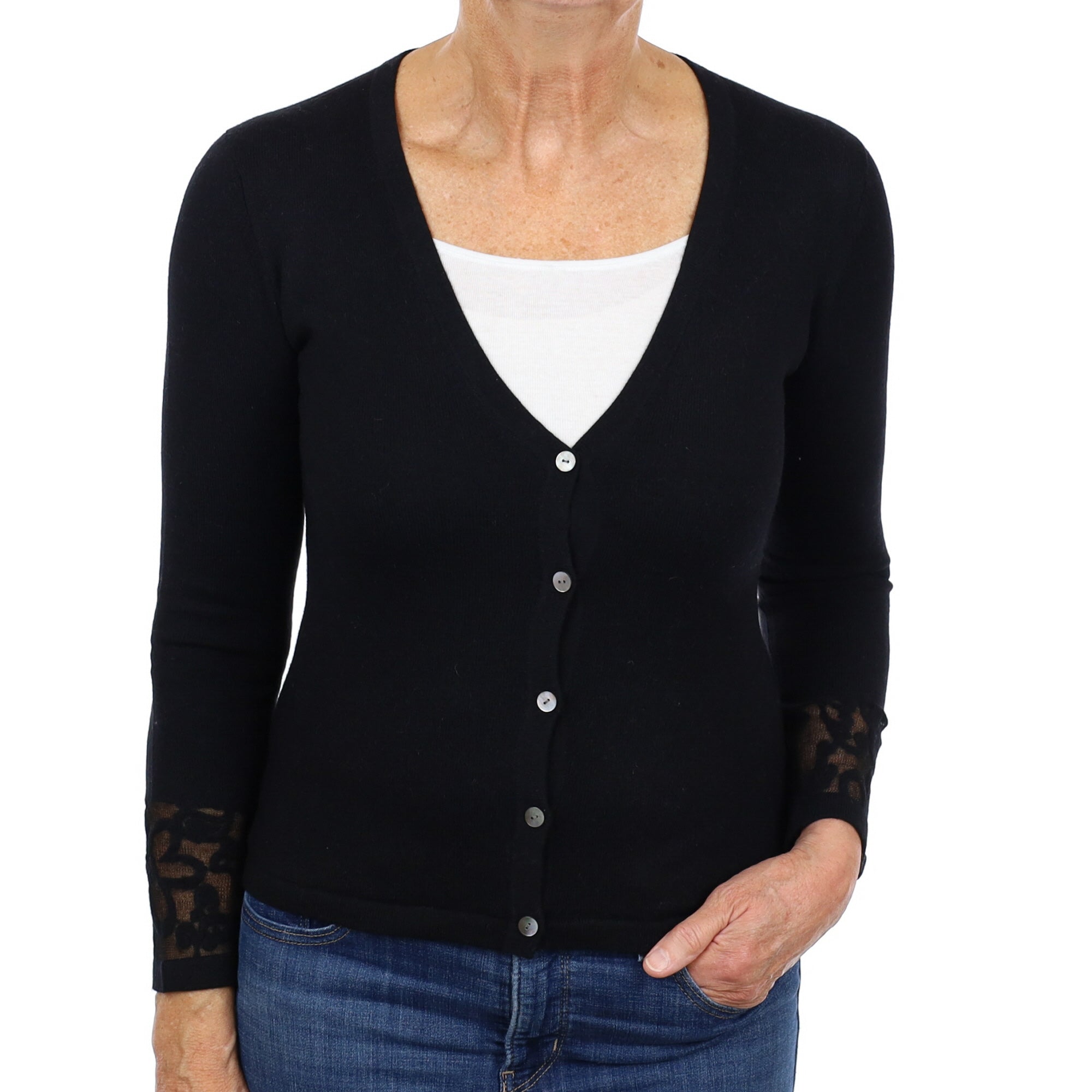 Black Cashmere V Neck Cardigan Medium