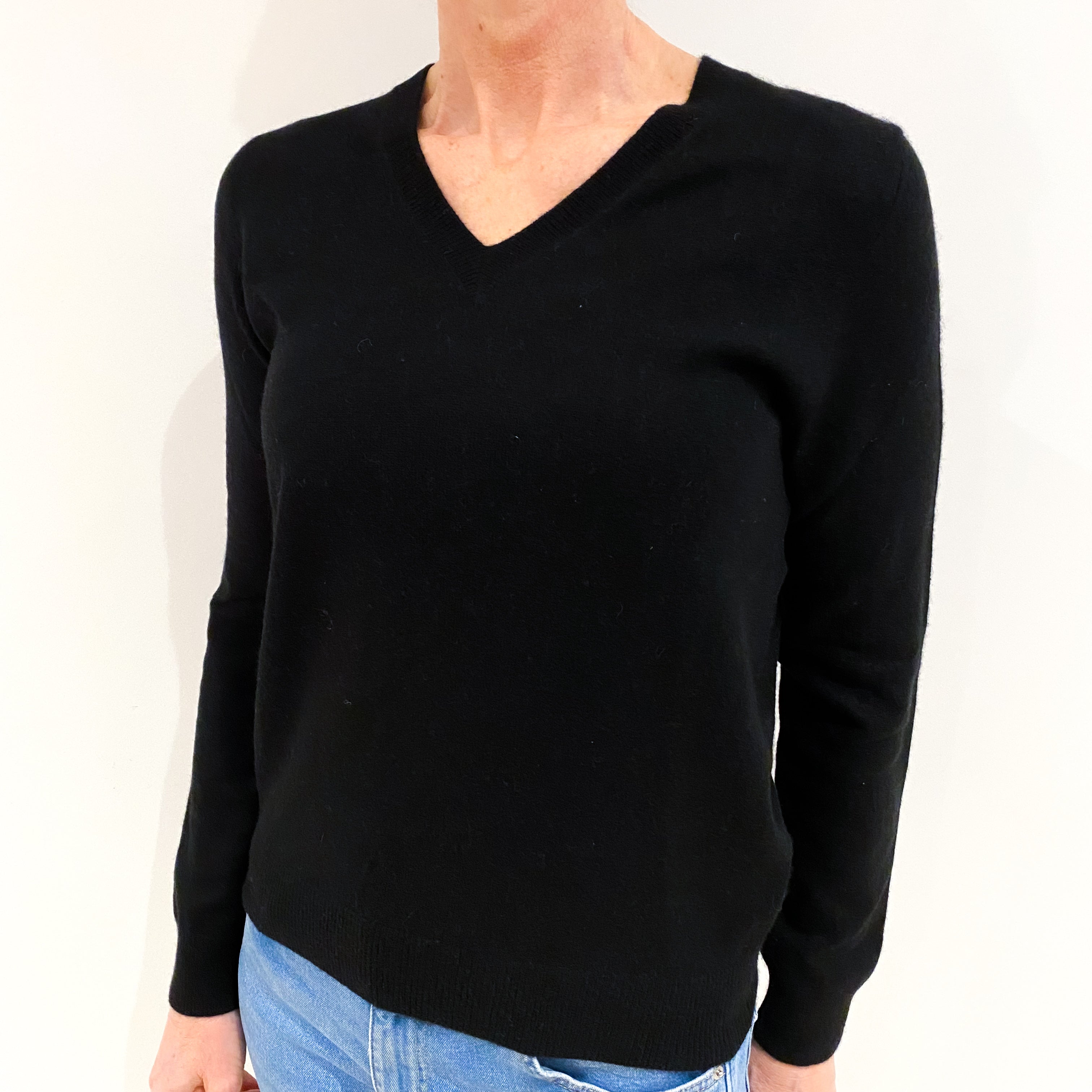 Black Cashmere V Neck Jumper Small