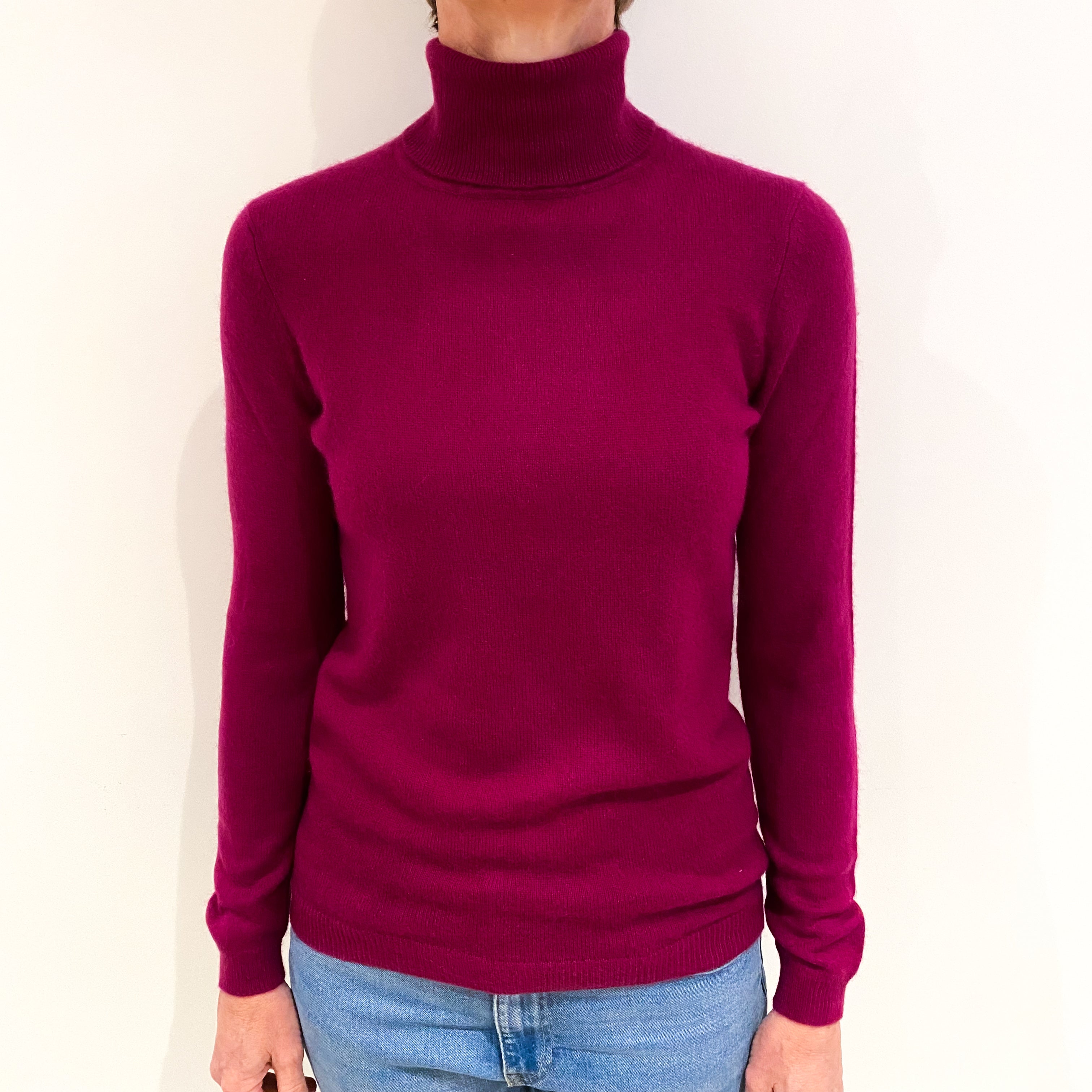 Magenta Pink Cashmere Polo Neck Jumper Small