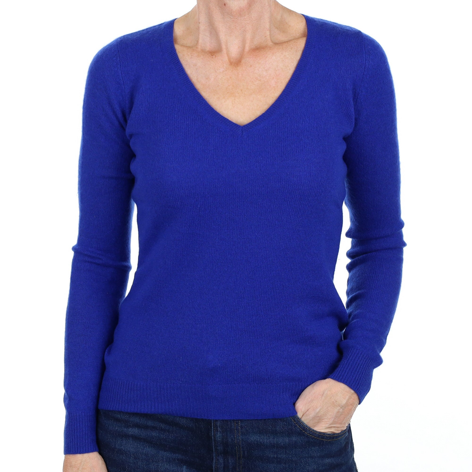 Admiral Blue Cashmere V Neck Jumper Small