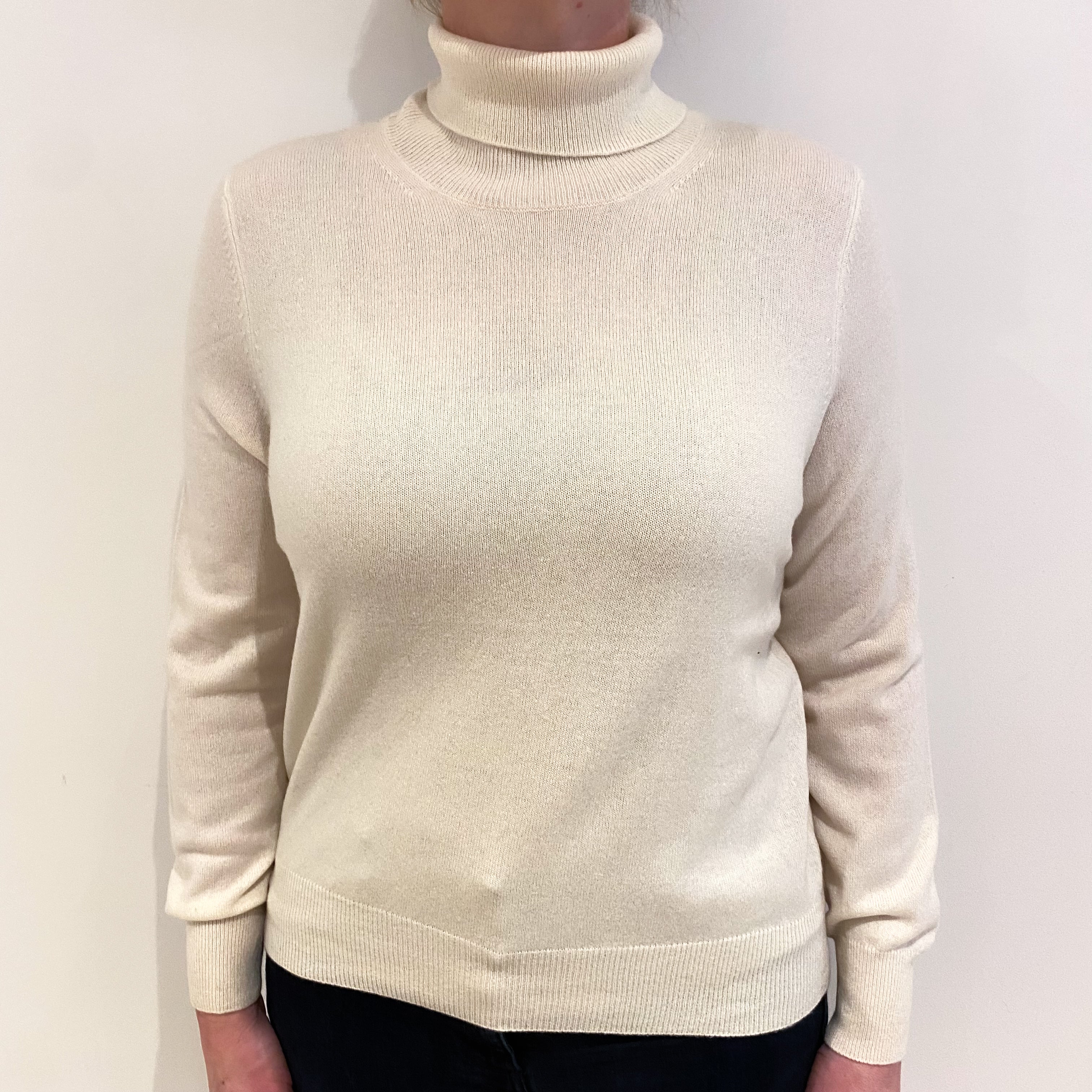 Cream Cashmere Polo Neck Jumper Large