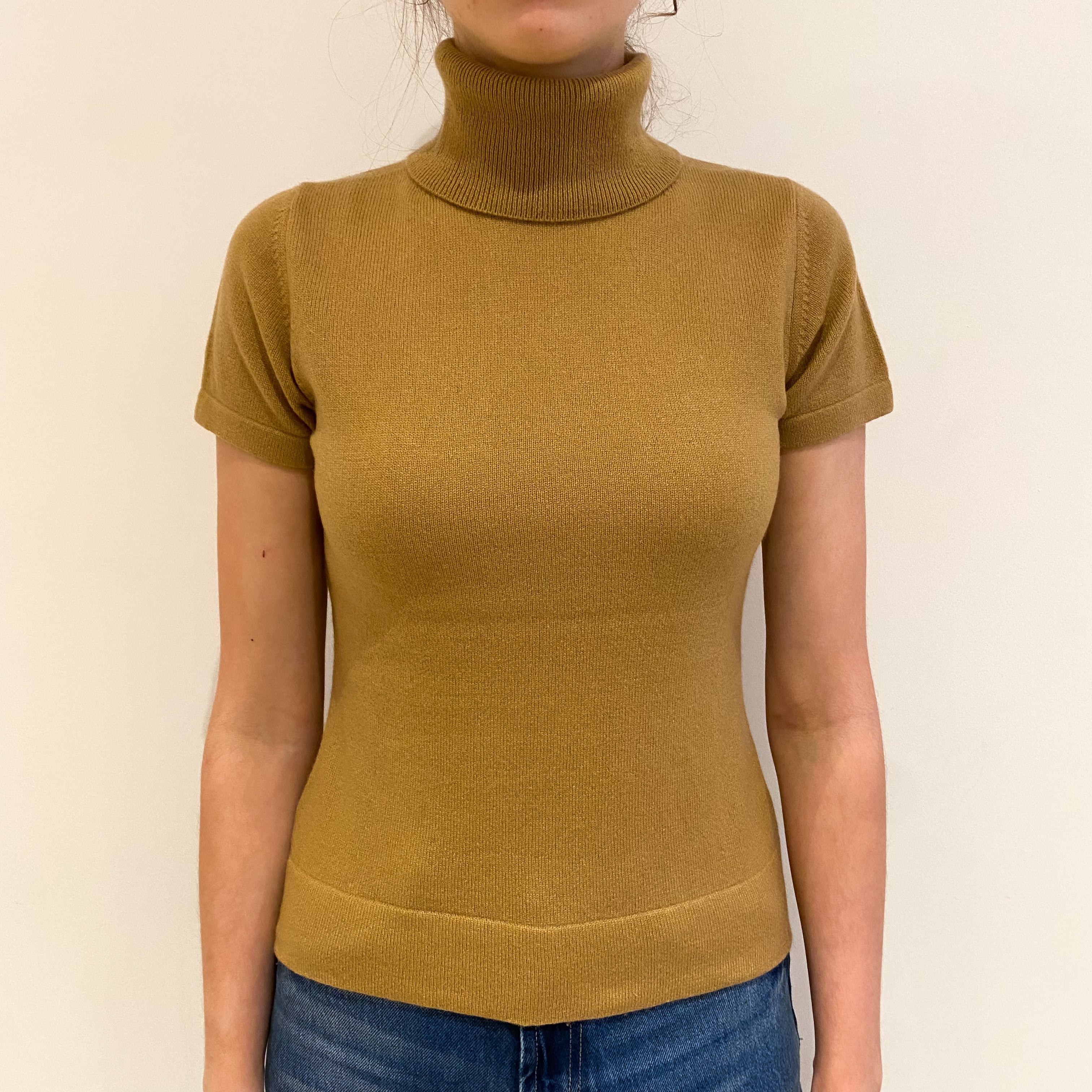 Butterscotch Brown Cashmere Short Sleeved Polo Neck Jumper Extra Small