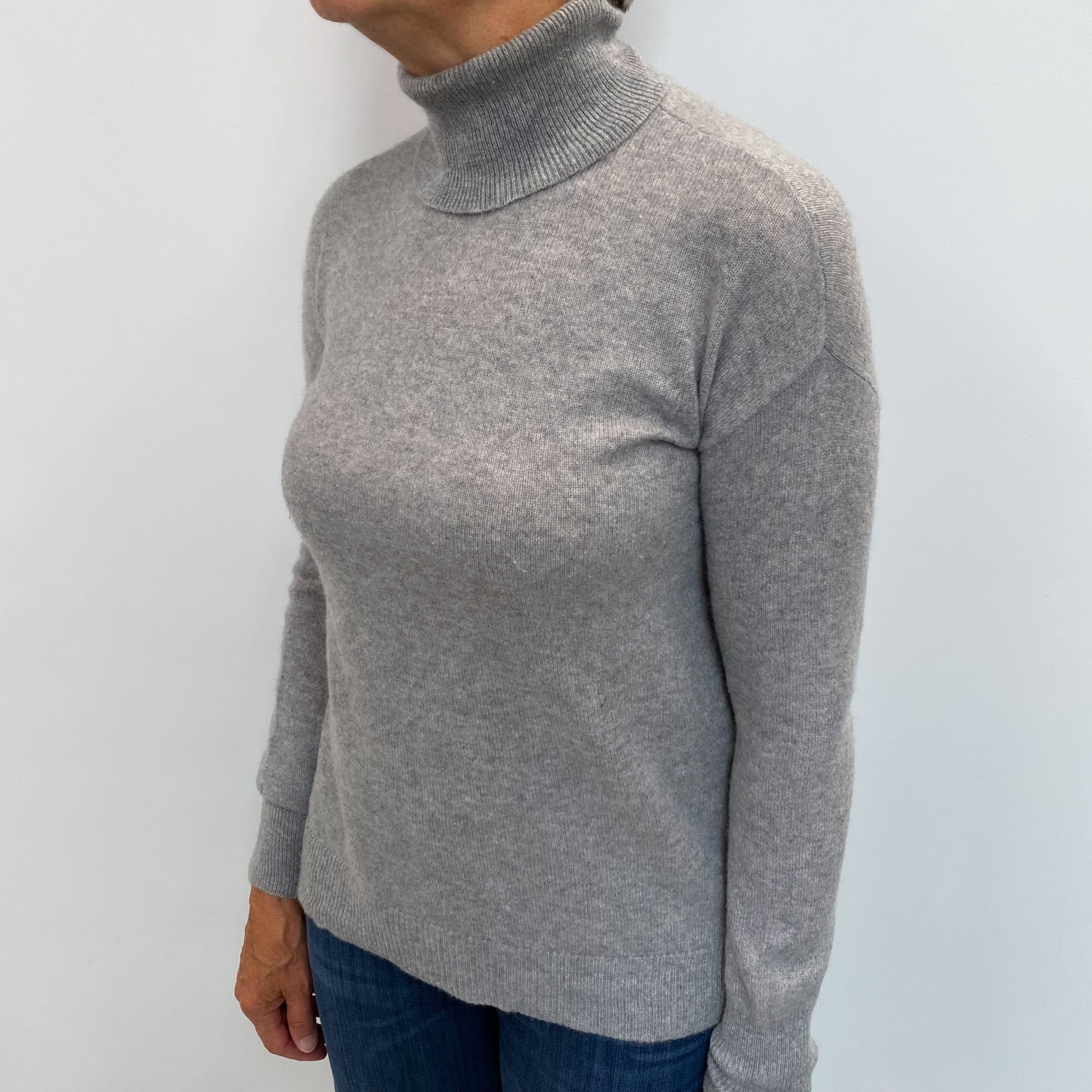 Smoke Grey Cashmere Polo Neck Jumper Medium