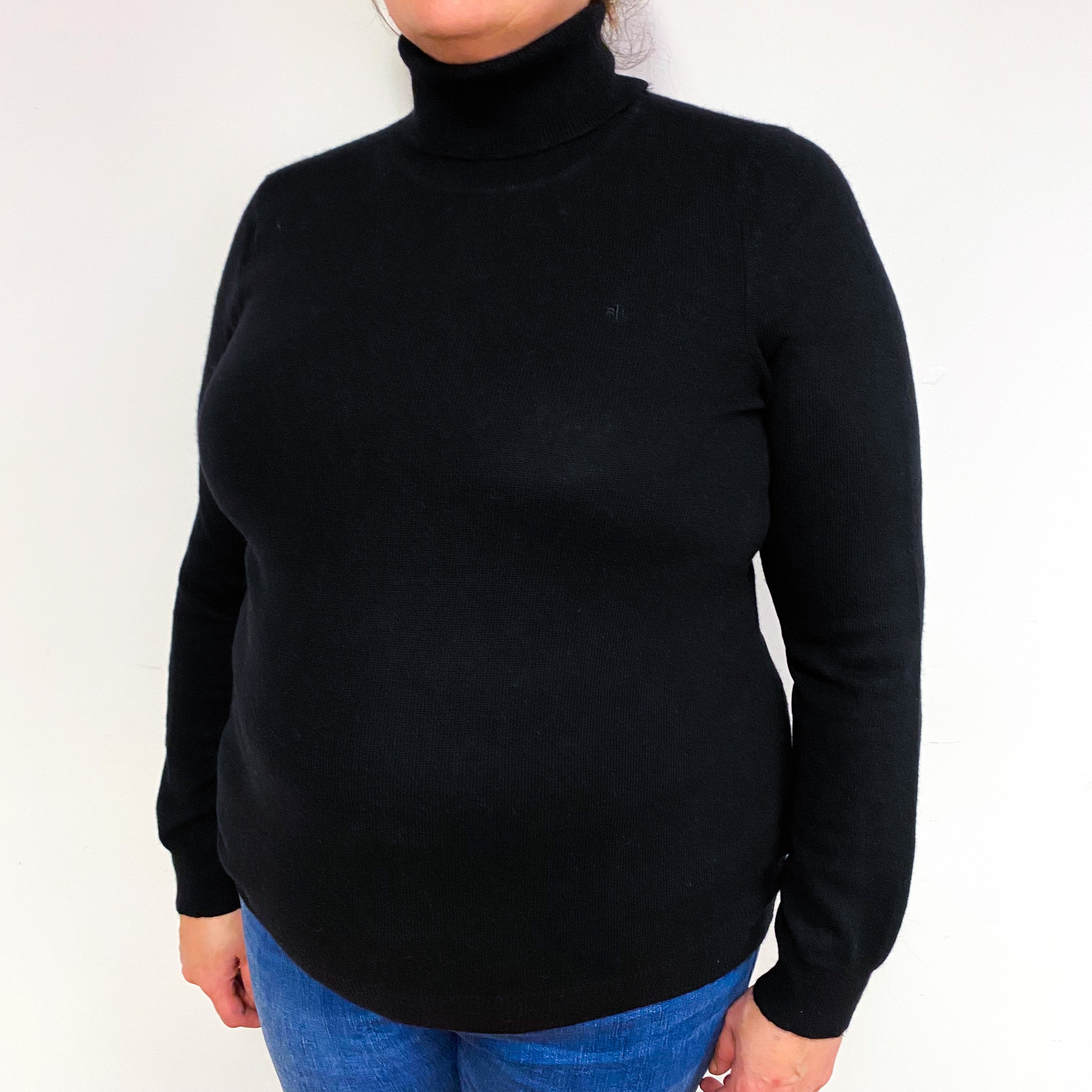 Ralph Lauren Black Cashmere Polo Neck Jumper Extra Large