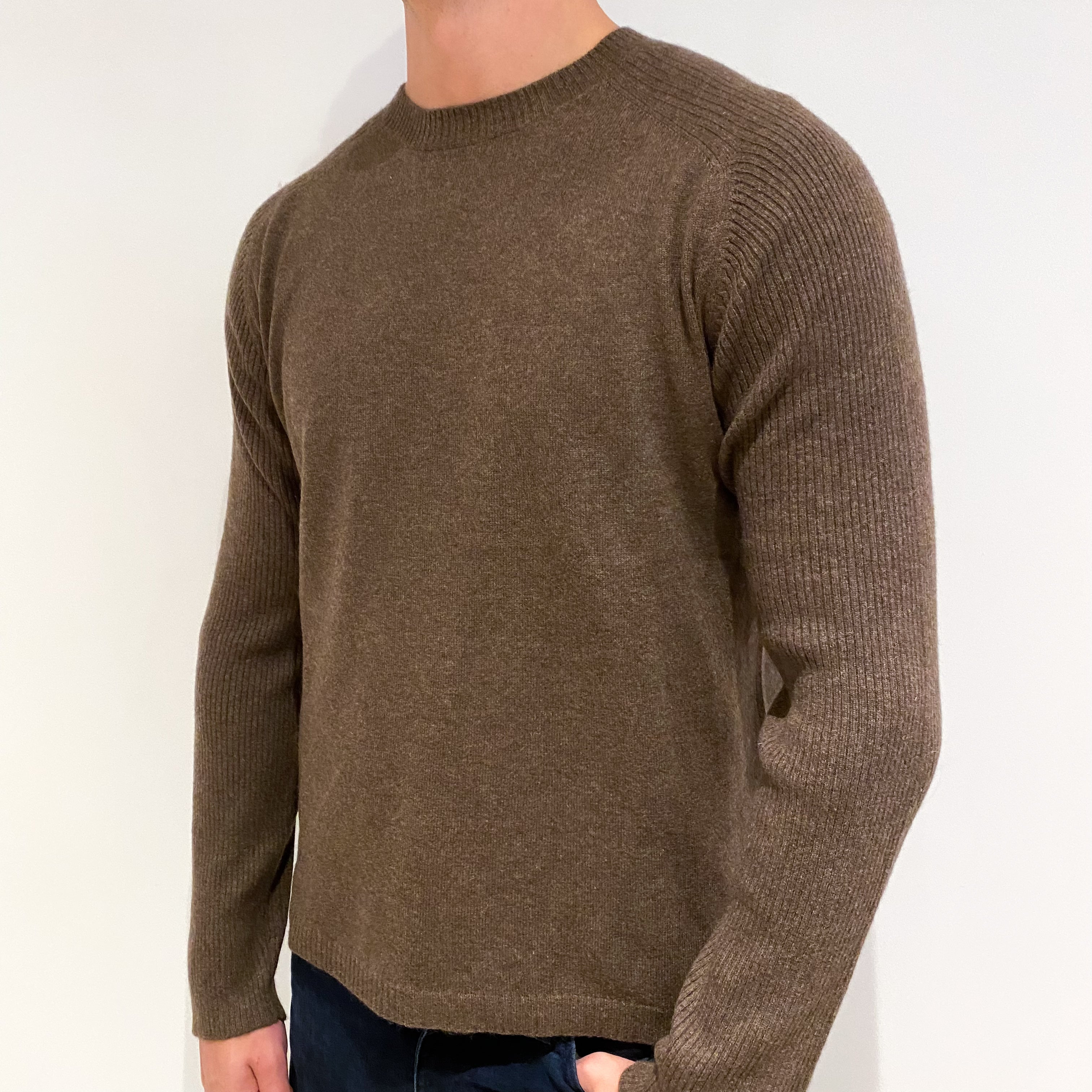 Men's Pecan Brown Cashmere Crew Neck Jumper Extra Large