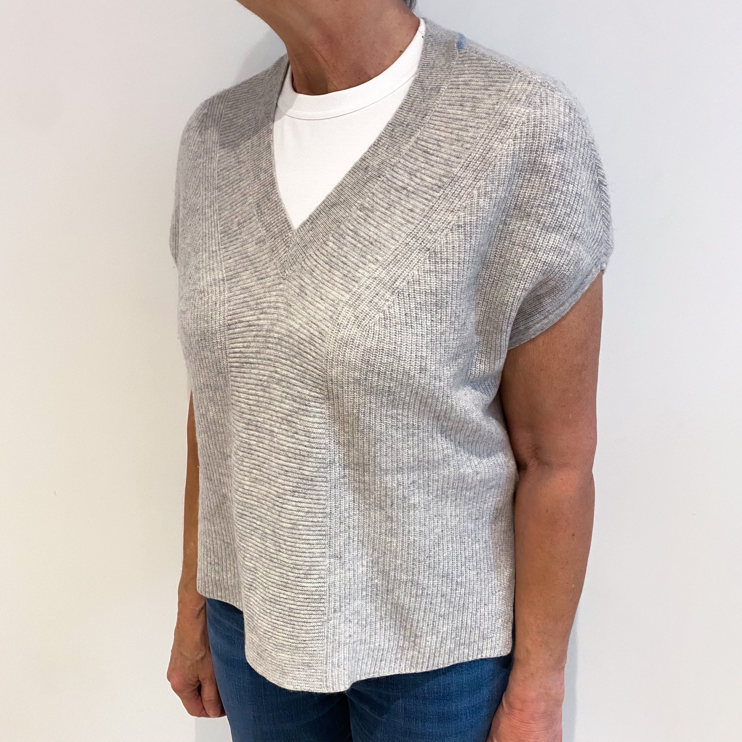 Smoke Grey Rib Slouchy Cashmere Sleeveless Top Medium