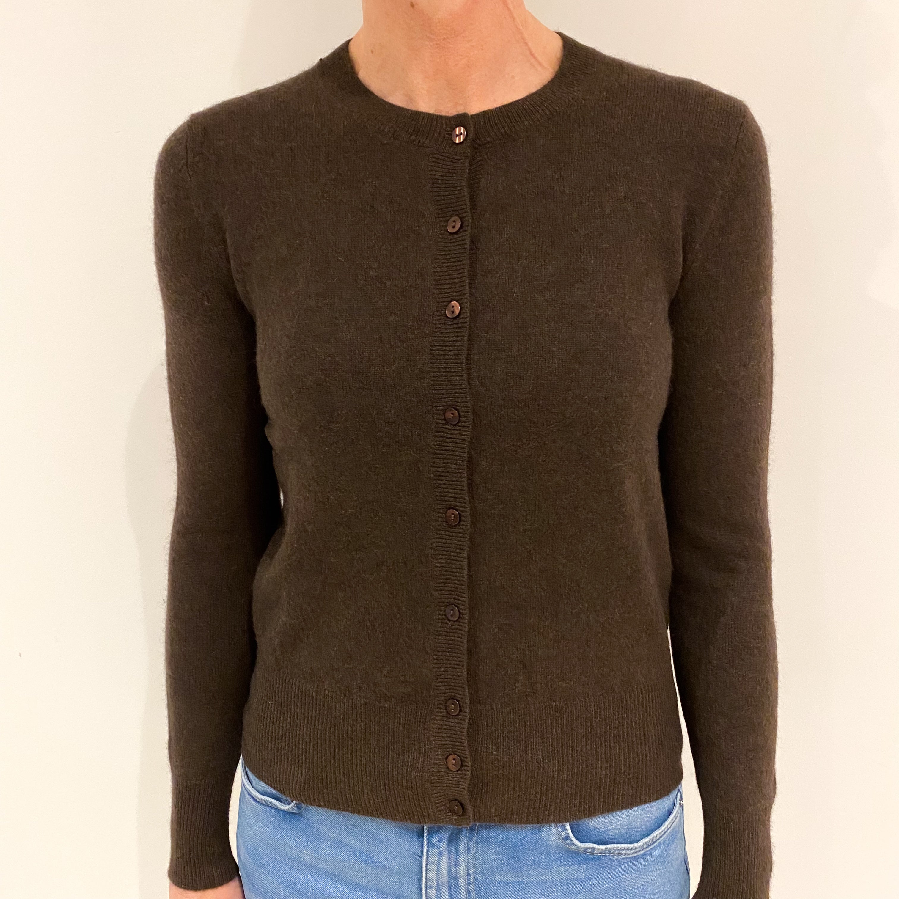 Peppercorn Brown Cashmere Crew Neck Cardigan Small
